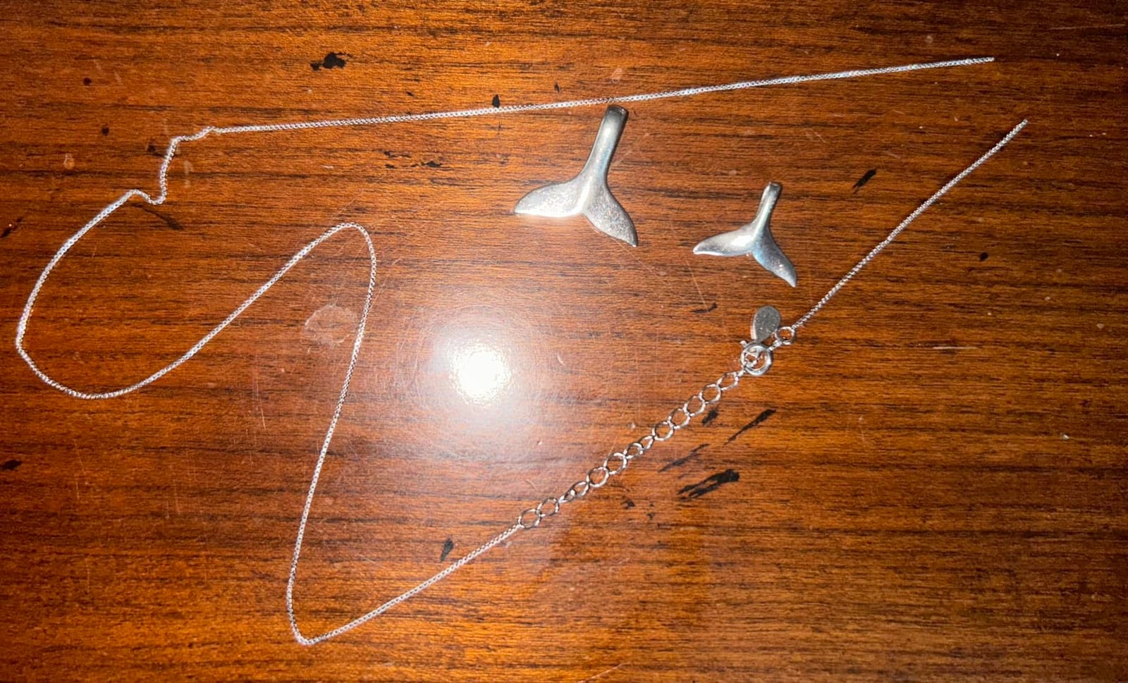 Dtja Sterling Silver Necklace with Double Mermaid Tail Pendants for Women Men Delicate Personalized Polished Fish Whale Tail Pendant Dangling 18
