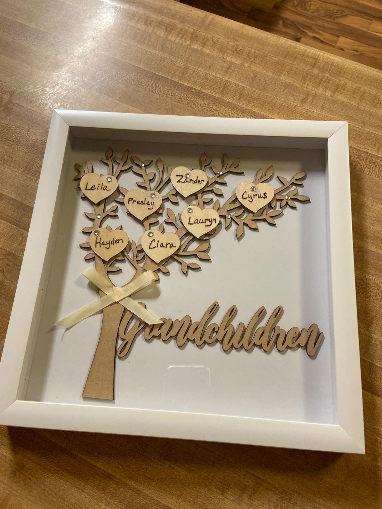 Tasse Verre 12x12 Grandchildren Shadow Box Kit - Family Tree Gift for Grandparents Grandma Grandpa with 7 Hearts and 40 Gems. Gift for Grandparents Grandchild Grandkid Nana Mimi Mothers Day customer photo 1