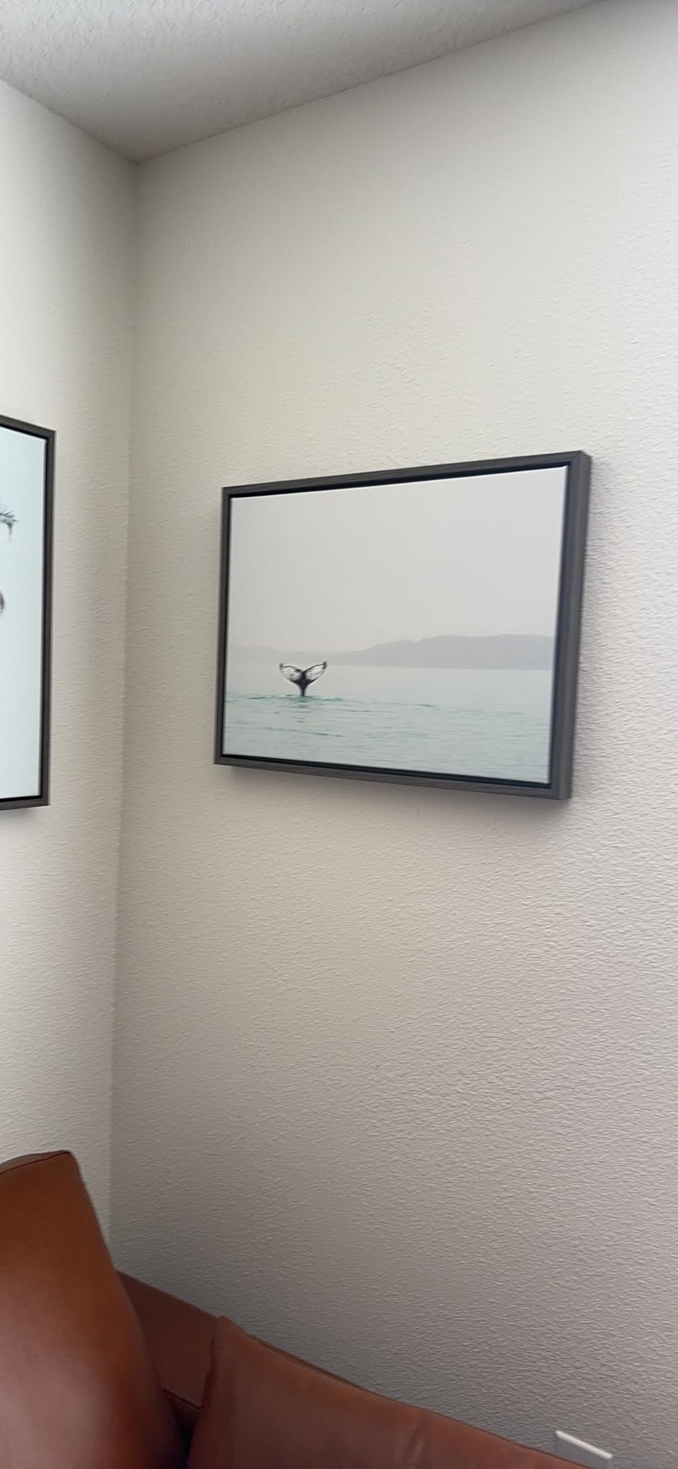 Kate and Laurel Sylvie Whale Tail in The Mist Framed Canvas Wall Art By Amy Peterson, 23x33 Gray, Coastal Animal Home Decor customer photo 2