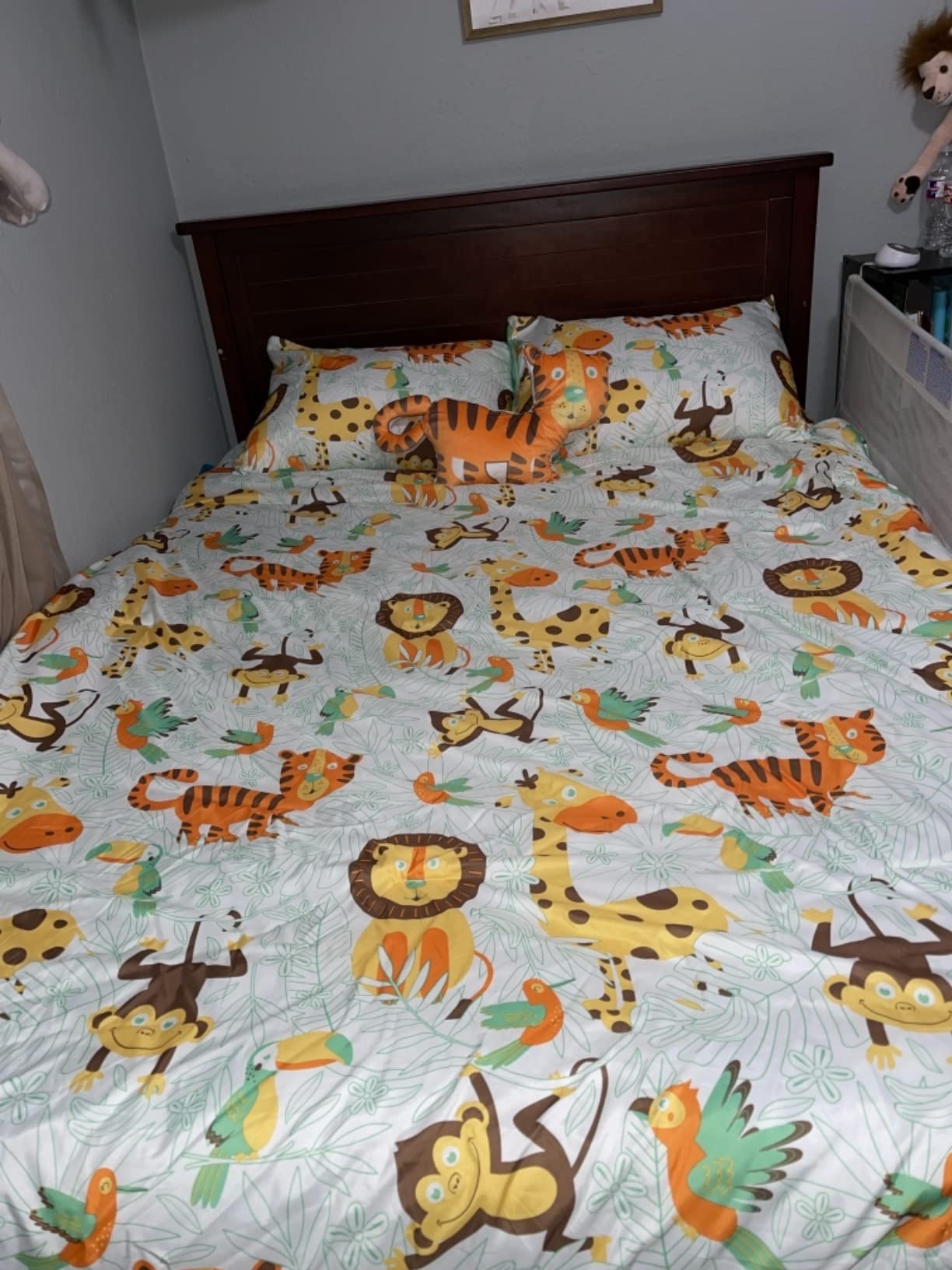 WPM Kids Collection Bedding 4 Piece White Green Safari Forest Jungle Print Twin Size Comforter Set customer photo 2