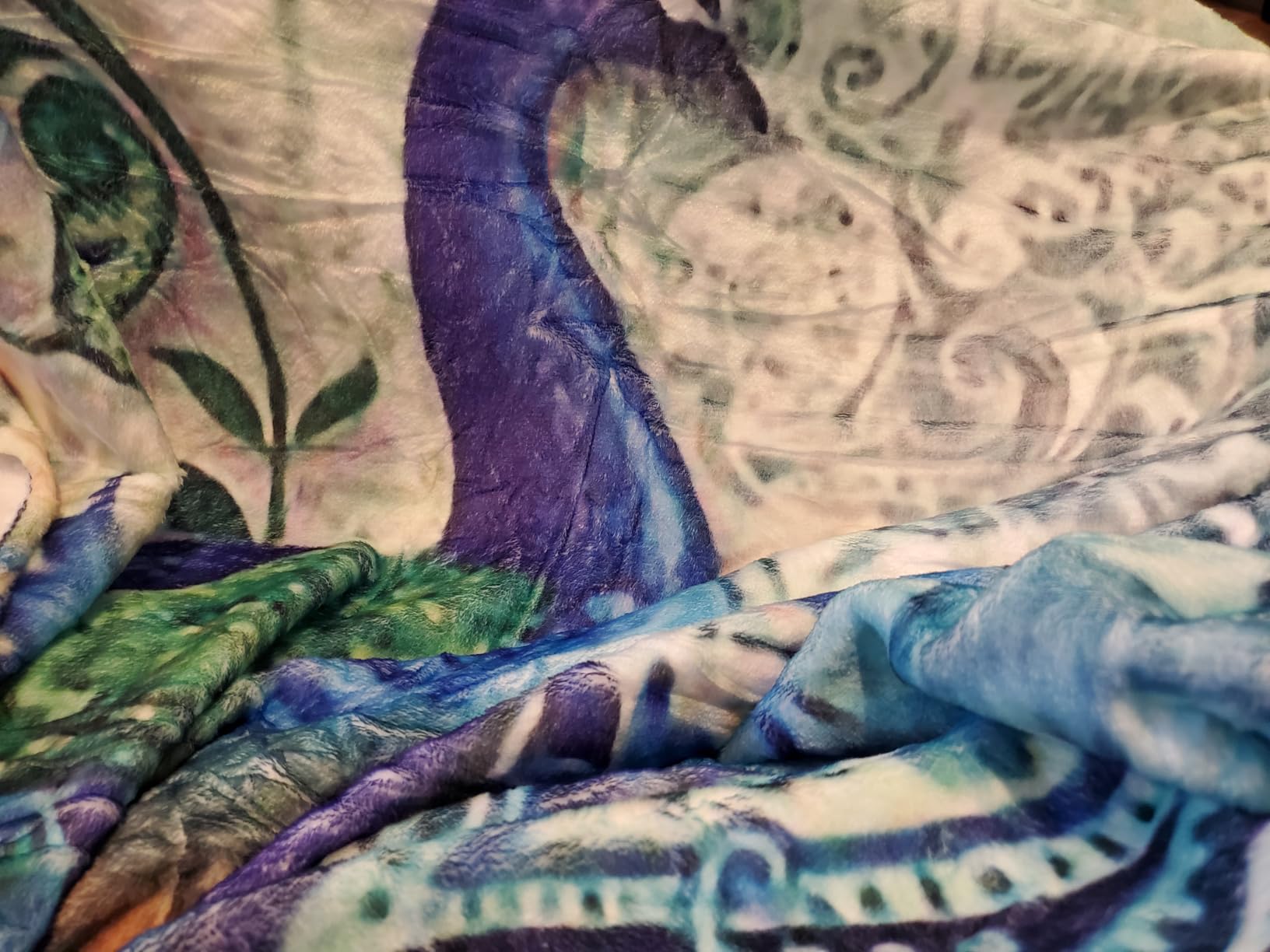 Peacock & Vintage Botanical Flannel Fleece Throw - Ultra Soft, Cozy, Warm & Lightweight Microfleece Blanket (50