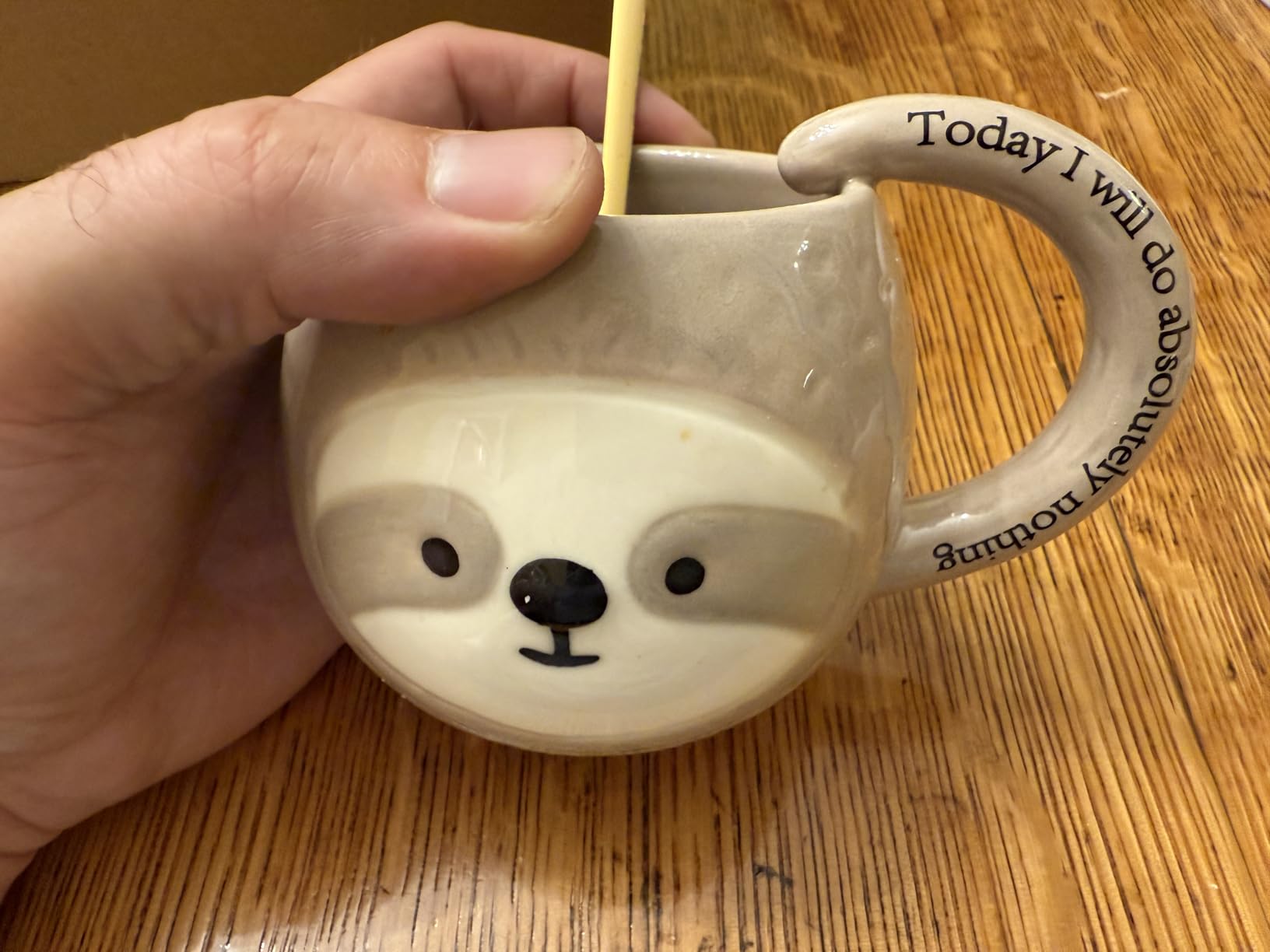 Yalucky Novelty Lazy Coffee Mug, Cute Travel Tea Cup, 3D Cartoon Ceramic Glasses for Sloth Lovers, Funny Gifts for Women Men 330ml customer photo 2