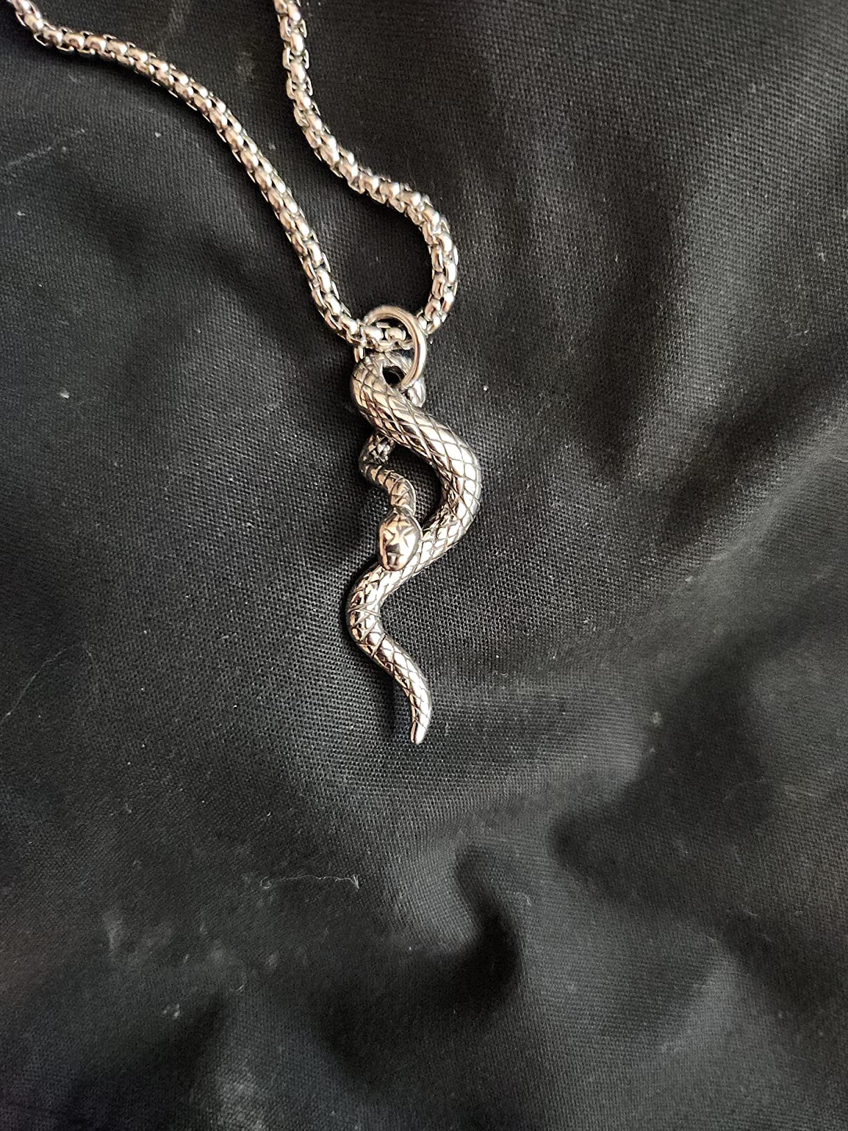 HZMAN Gothic Jewelry Men's Stainless Steel Snake Pendant Necklace | Hypoallergenic,Waterproof,22+2Inch Box Chain,Comfortable to Wear All Day Long,Punk,Gift customer photo 2