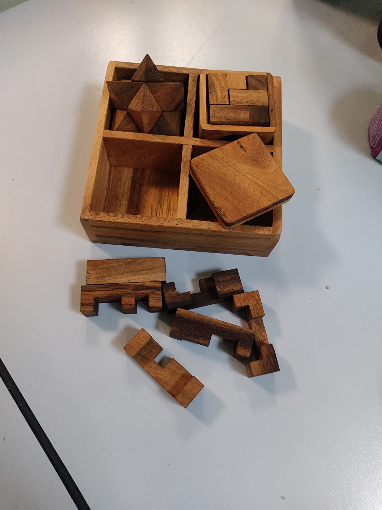 BSIRI 4 in 1 Wooden Brain Teaser Puzzles for Adults - Challenging 3D Desk Wood Puzzles Set Interlocking Hand Games for Mind Toys Suits for Rustic Patio Decor Unique Gift Office Decoration customer photo 1