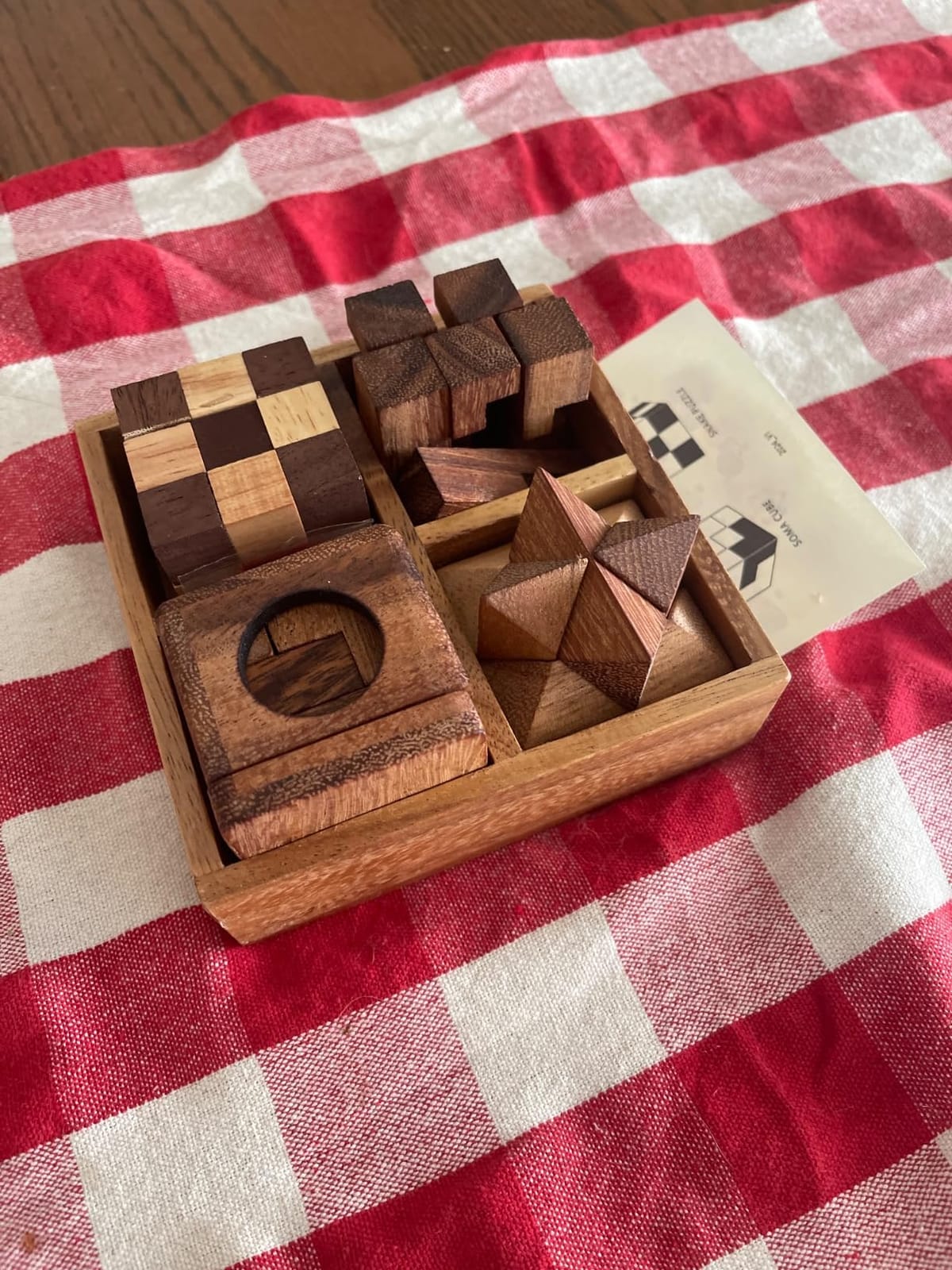 BSIRI 4 in 1 Wooden Brain Teaser Puzzles for Adults - Challenging 3D Desk Wood Puzzles Set Interlocking Hand Games for Mind Toys Suits for Rustic Patio Decor Unique Gift Office Decoration customer photo 2