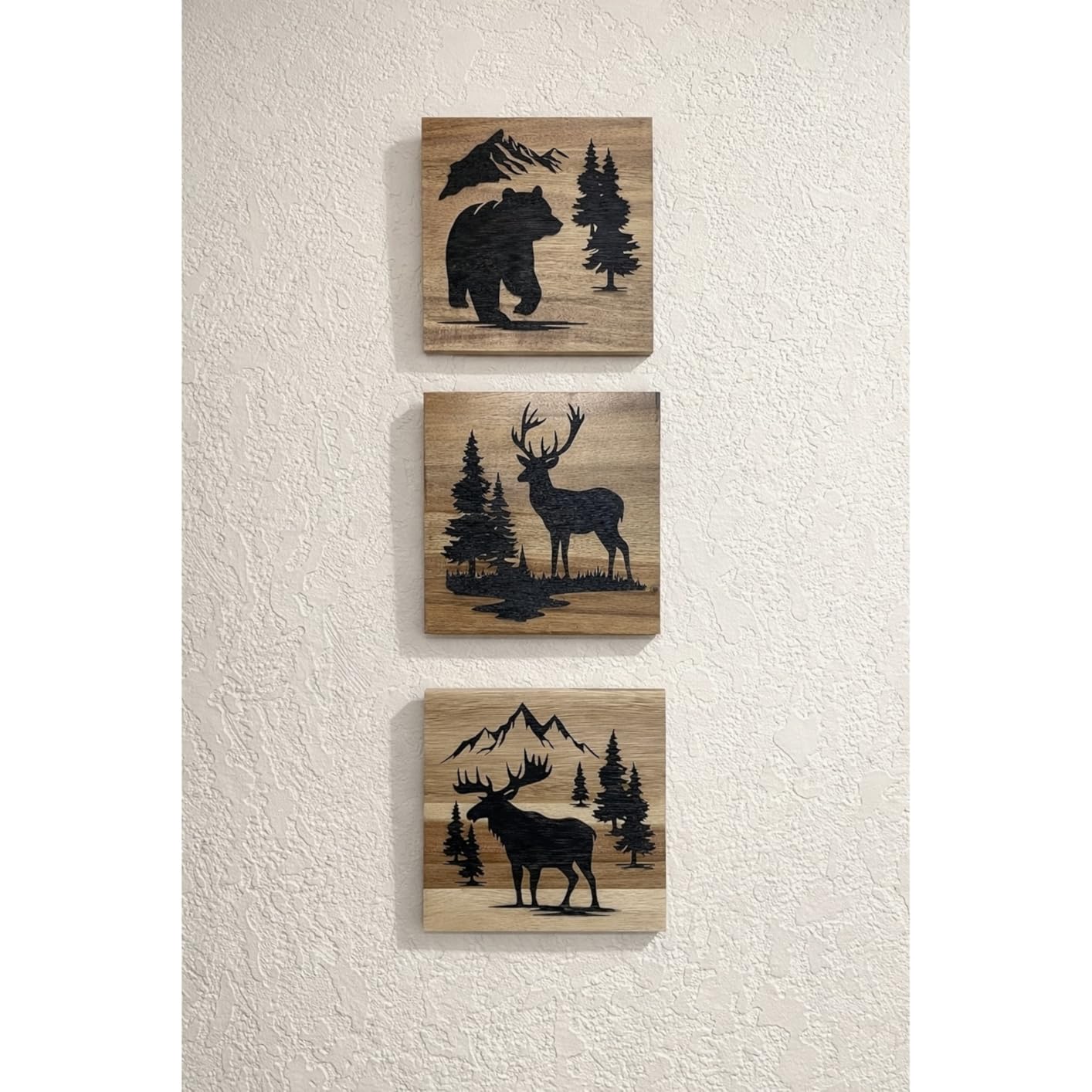 Home Rustique Real Wooden Cabin Decor, Woodland Rustic Wall Art, Set of 3 | 8