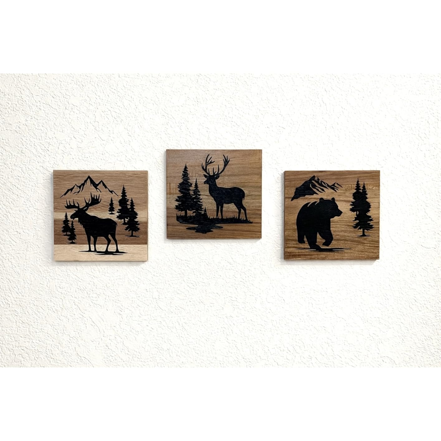Home Rustique Real Wooden Cabin Decor, Woodland Rustic Wall Art, Set of 3 | 8