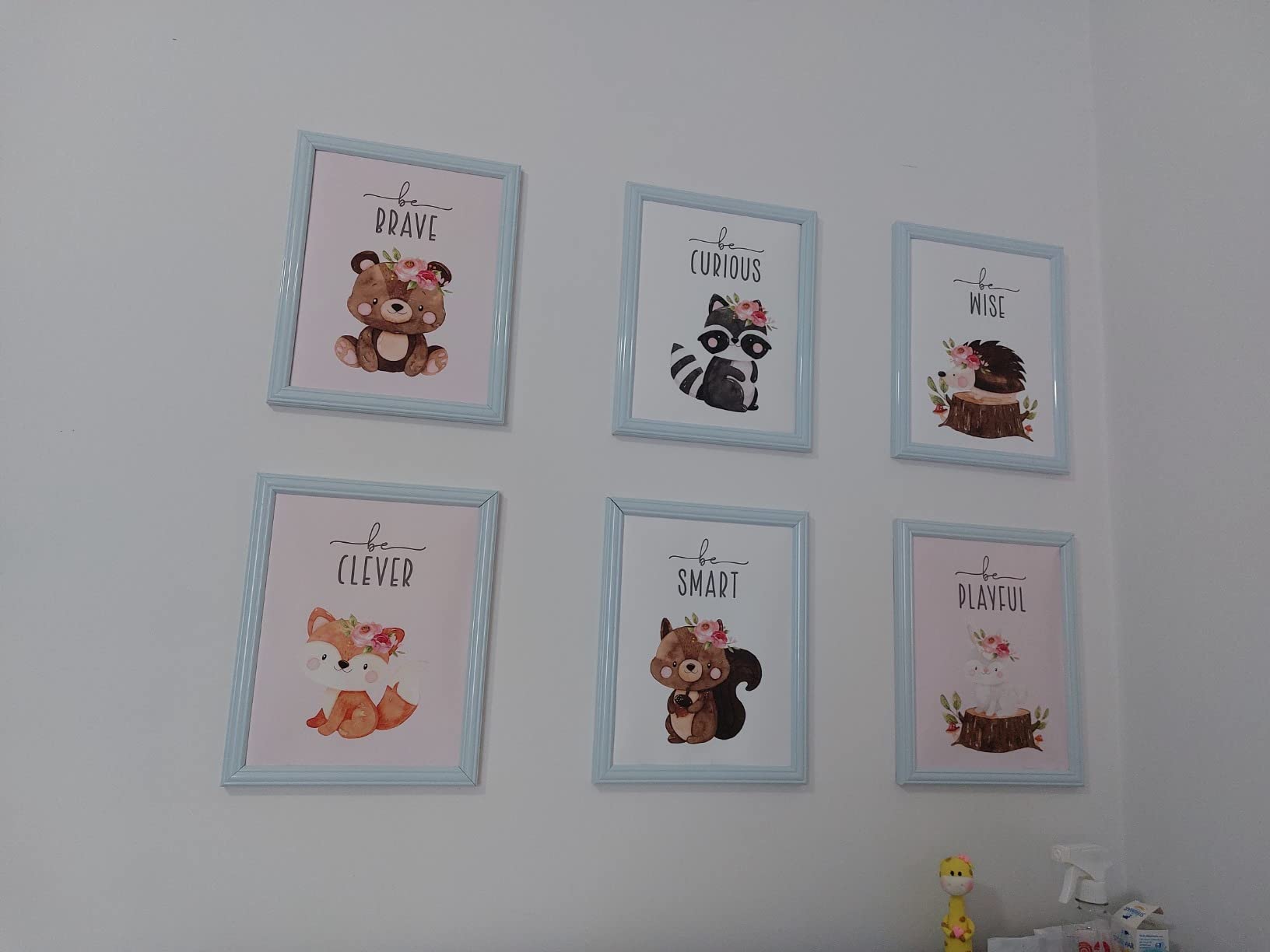 Andaz Press Nursery Girls Room Woodland Animals Unframed Wall Art Poster, 8.5x11-inch, Tribal Floral, Bear Raccoon Rabbit Hedgehog, Wild Child, Adventure Begin, 6-Pack, No Frames customer photo 1