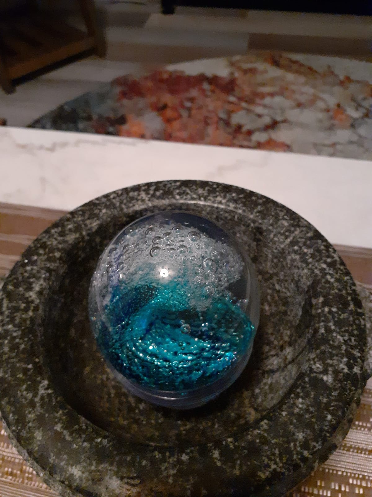 Blue Hand Blown Glass Anemones Sculpture, 3.15x3.15x3.15 inches, 1.52 lbs, Paperweight, Fish Tank Ornament, Figurine Gift Box, Home Decoration customer photo 1