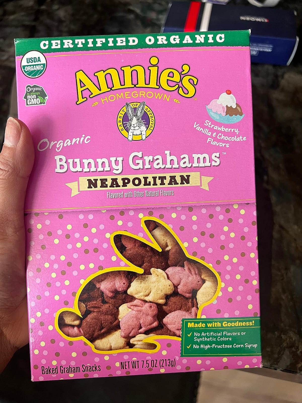 Annie's Organic Neapolitan Bunny Grahams Snack Crackers, Non-GMO, 7.5 oz | Strawberry, Vanilla & Chocolate Flavors, No Artificial Flavors or Synthetic Colors, No High-Fructose Corn Syrup customer photo 1