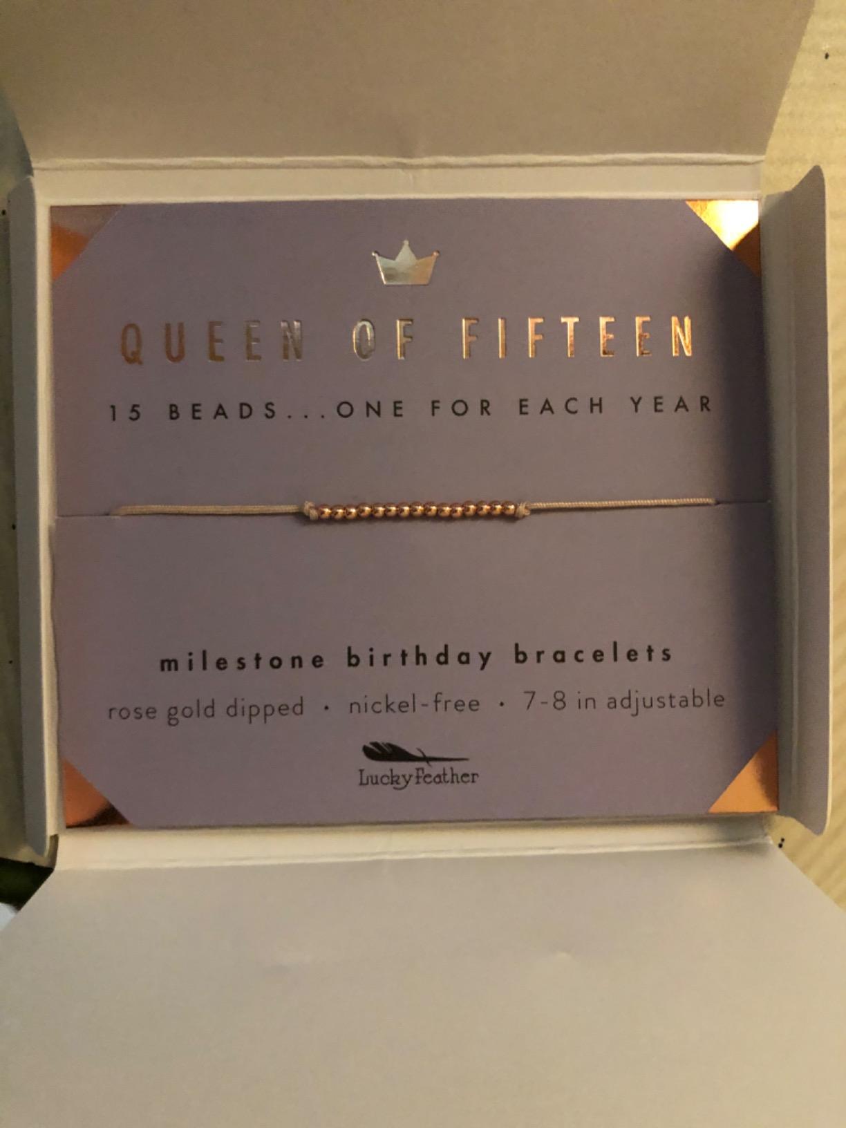 Lucky Feather Milestone 15th Birthday Bracelet | 14K Gold, Rose Gold, or Silver Dipped Beads | Quinceañera 15th Birthday Gifts for Teen Girls customer photo 1
