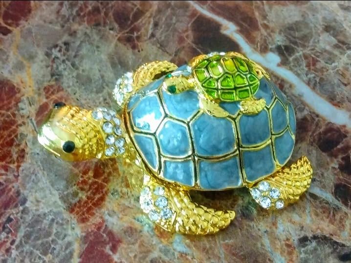 YU FENG 3 Inch Turtle Trinket Box, Crystal Hinged Jewelry Box Collectible, Hand-Painted Enamel Finish, Sparkling Crystal Accents, Ring & Earring Holder, Gift for Turtle Lovers customer photo 1