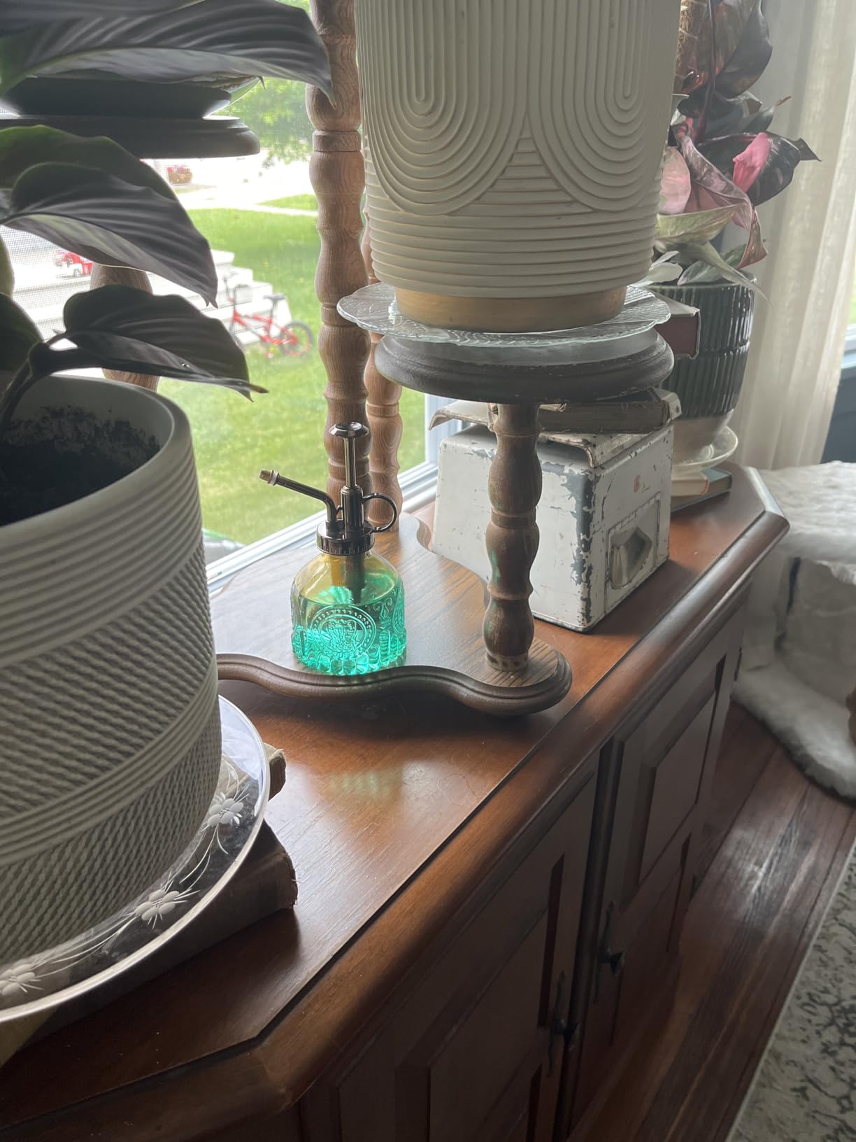 Glass Plant Mister Spray Bottle, Vintage Plant Spritzer, Succulent Watering Bottle with Top Pump, Small Plant Sprayer Mister Watering Can for Indoor Outdoor Houseplant - Green Brown Gradient customer photo 1