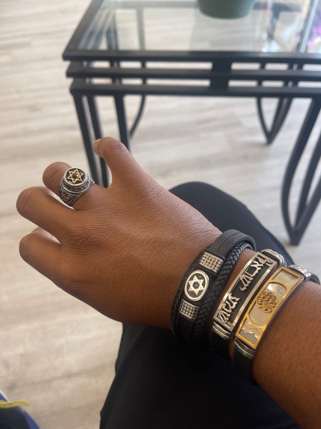 TEMICO Mens Multi-Layer Braided Leather Magen Star of David Bracelet | Black Leather Cuff Bracelet Jewish Jewelry with Stainless Steel Closure customer photo 1