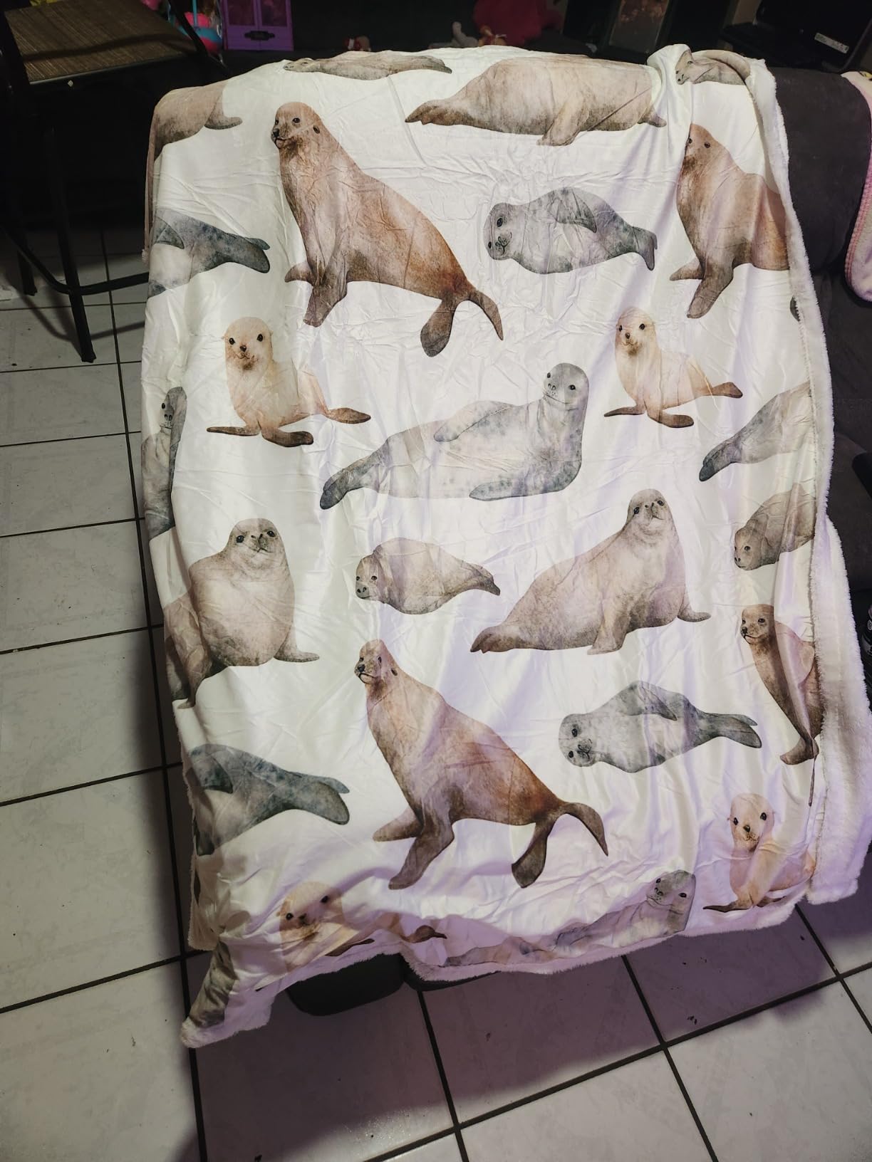 Erosebridal Seal Fleece Blanket, Underwater Fish Marine Animals Sea Lion Ocean Theme Blanket Throw, Decorative Sofa Sherpa Blanket Breathable Durable, Throw 50