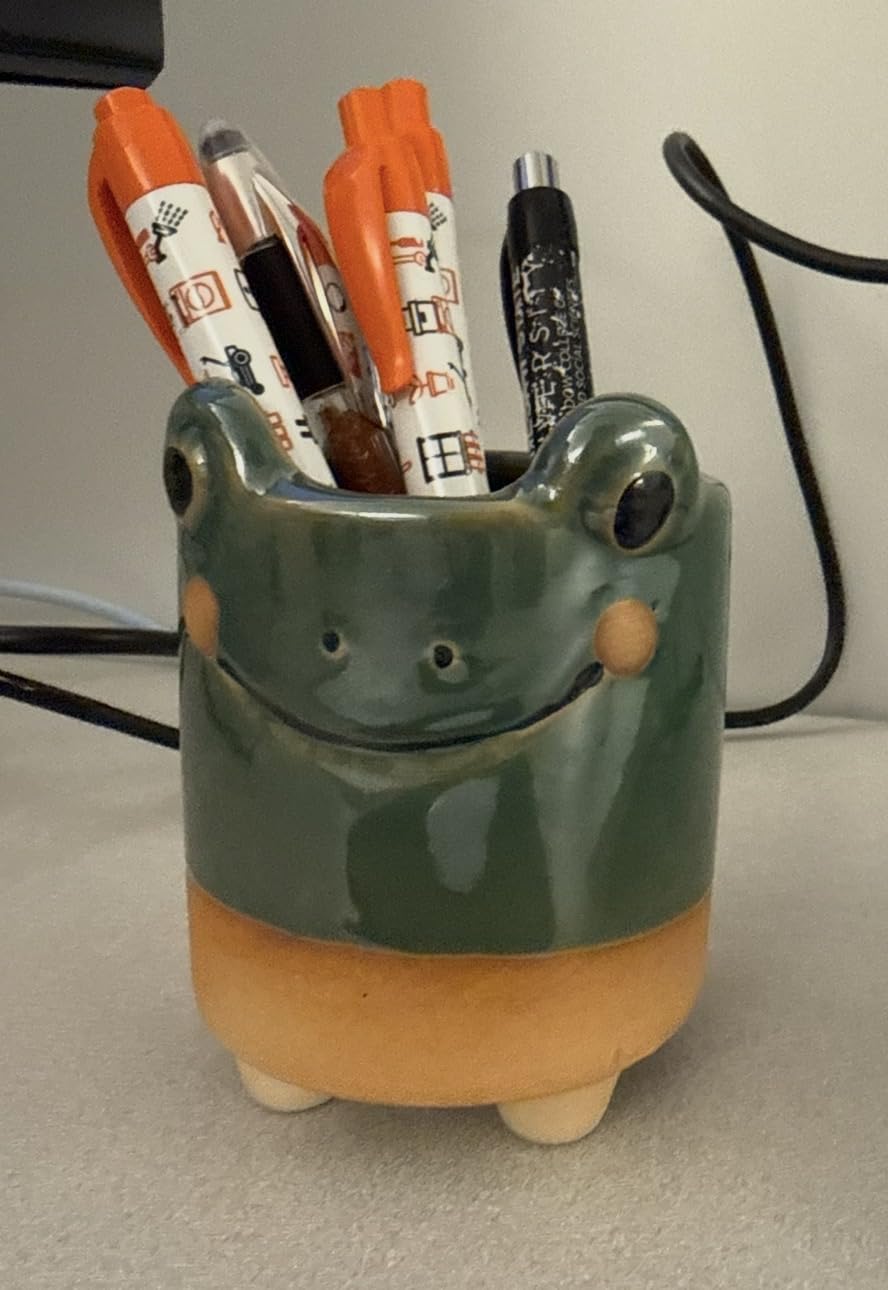 Ceramic Frog Pencil Holder Frog Pencil Holder for Desk Accessories Decoration Succulent Plant Pot Office School Ideal Gifts for Women, Mom or Birthdays customer photo 2