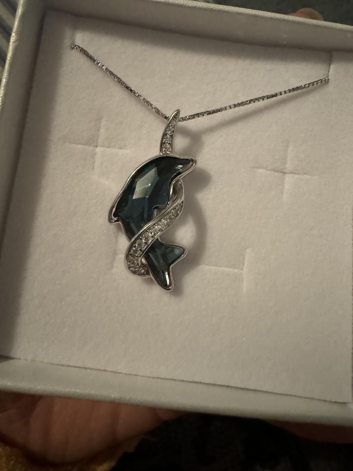 Dolphin Gifts for Women Sterling Silver Dolphin Crystal Necklace customer photo 2