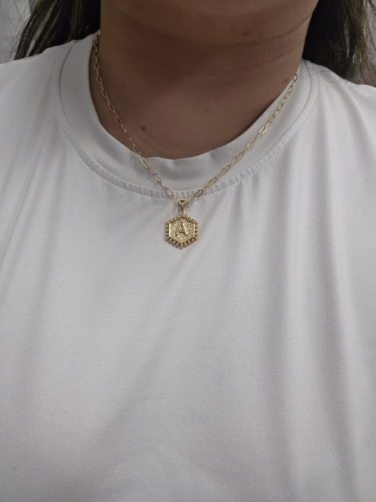 M MOOHAM Dainty Initial Necklaces for Women, 14K-Gold-Plated Layering Necklace for Women Cute Hexagon Letter Initial Necklace Layered Necklaces for Womens Teen Girl Gifts customer photo 1