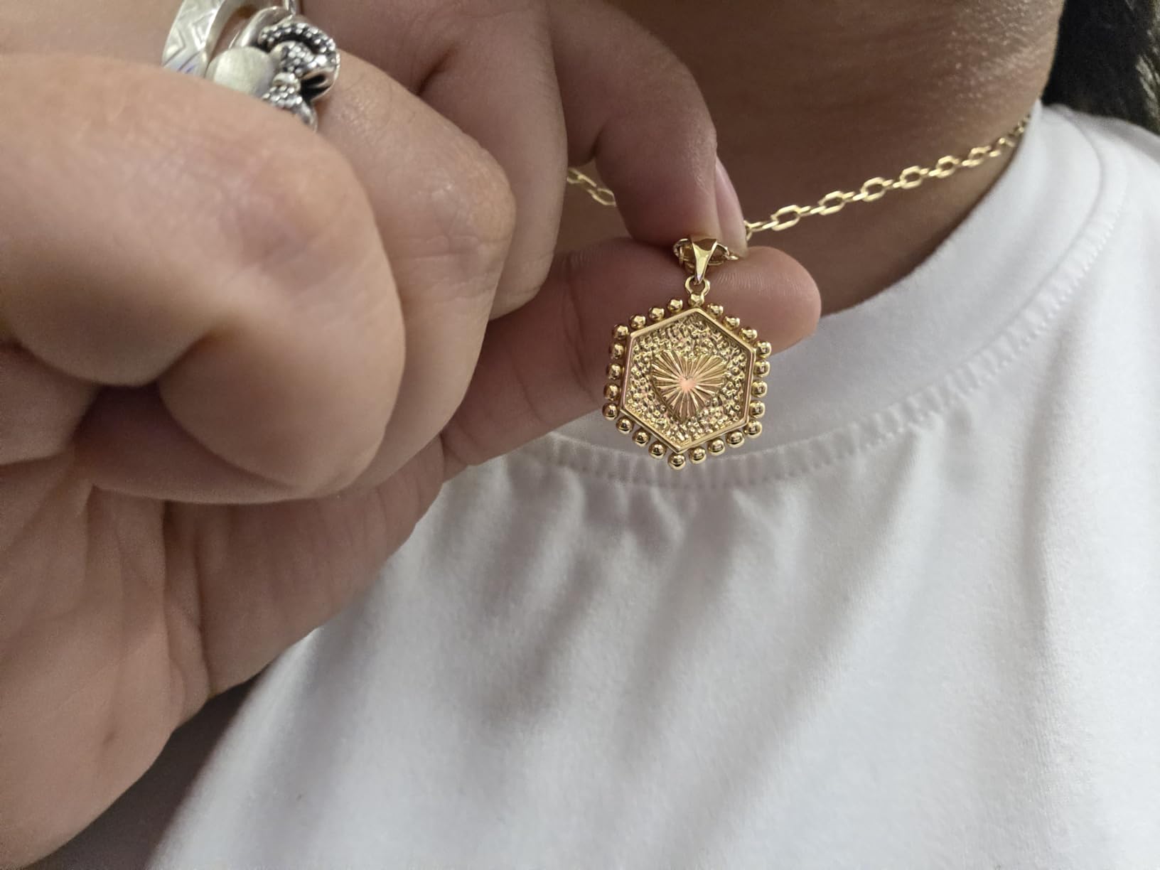 M MOOHAM Dainty Initial Necklaces for Women, 14K-Gold-Plated Layering Necklace for Women Cute Hexagon Letter Initial Necklace Layered Necklaces for Womens Teen Girl Gifts customer photo 2