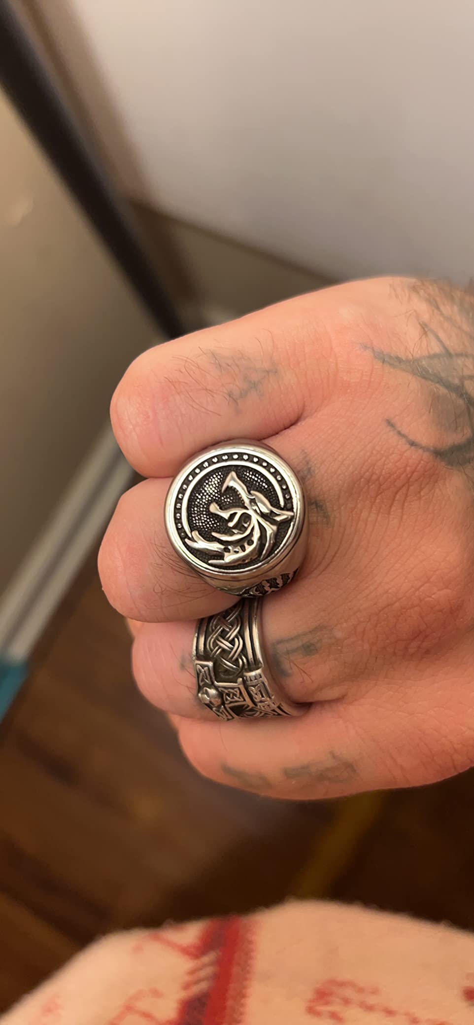 Mens Wolf Ring Jewelry Stainless Steel Ring Viking Ring Fashion Hunter Wolf Head Rings Gift For Men customer photo 2