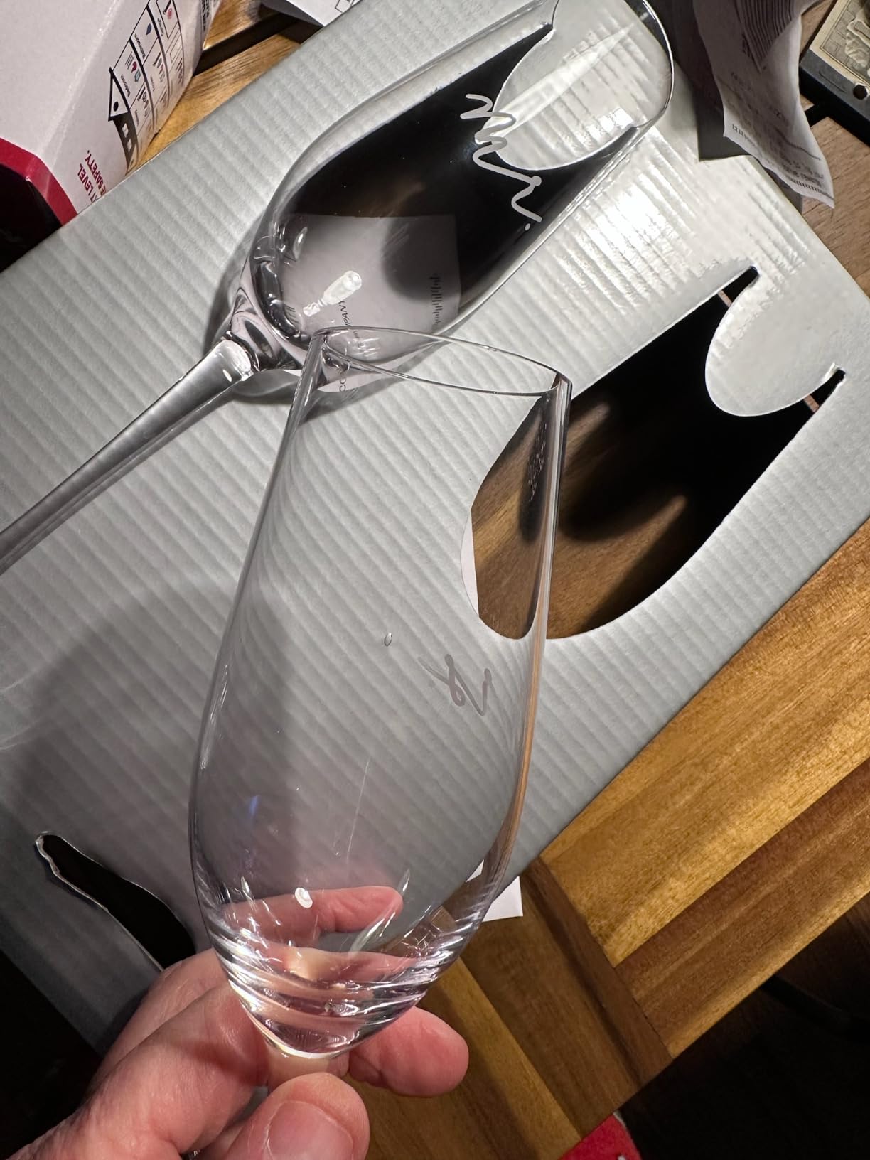 Pearhead Mr. & Mrs. Champagne Flute Set, Wedding Toasting Glasses, 6 oz | His And Hers Glasses, Bridal Shower Gift, Registry Idea, Bride And Groom Keepsake customer photo 2