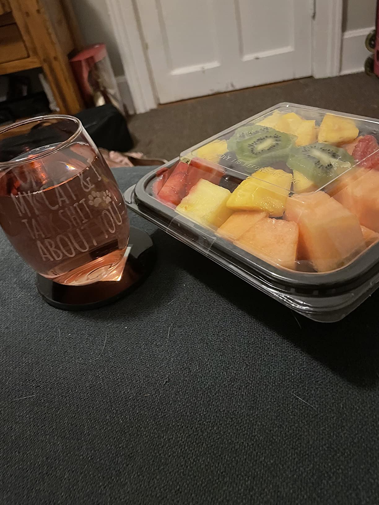 Cat Lover Gift - My Cat & I Talk Sh*t About You Stemless Wine Glass 15 Oz | Cat Mom Present customer photo 1