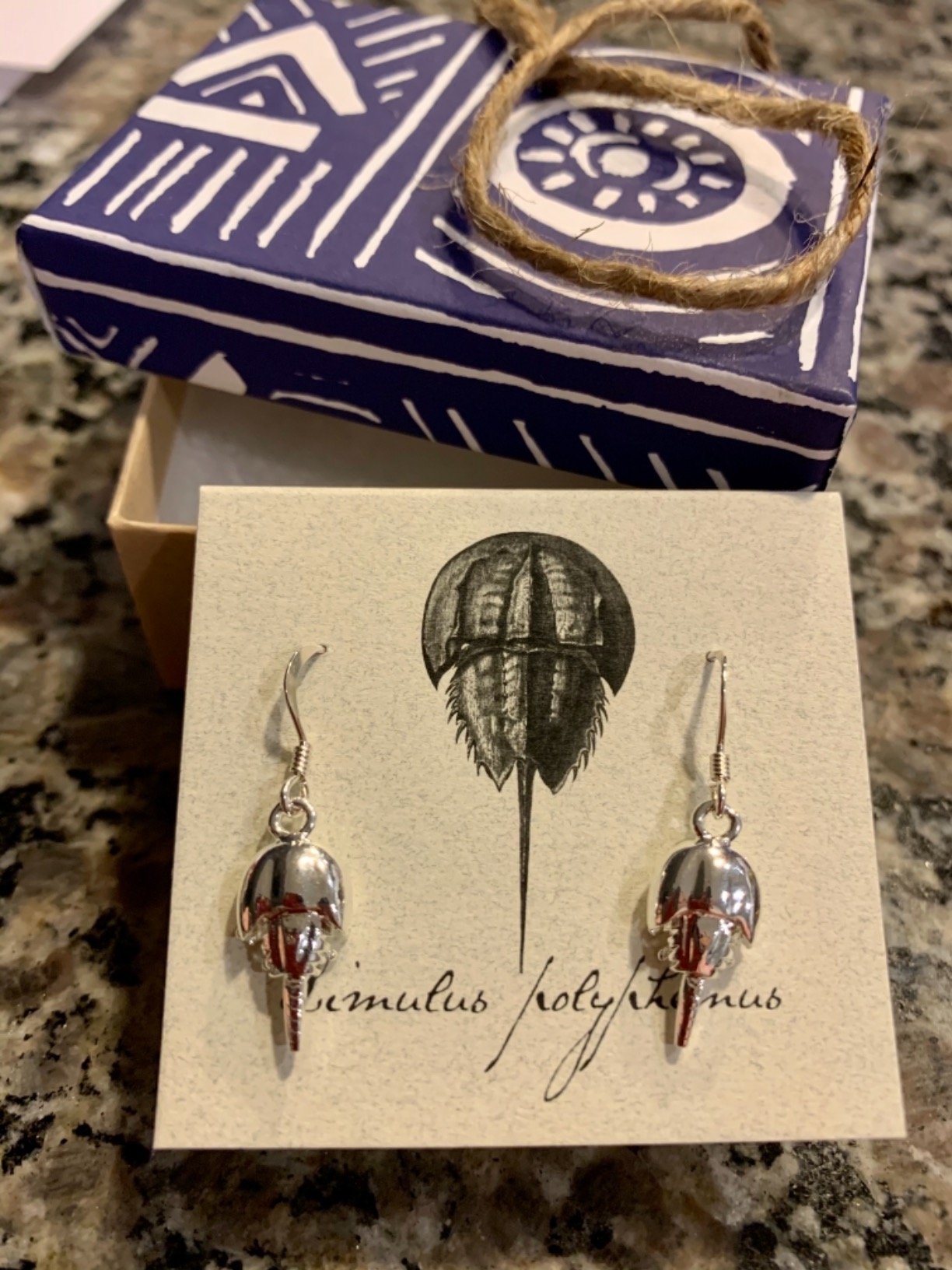 Horseshoe Crab Dangle Earrings - silver customer photo 2