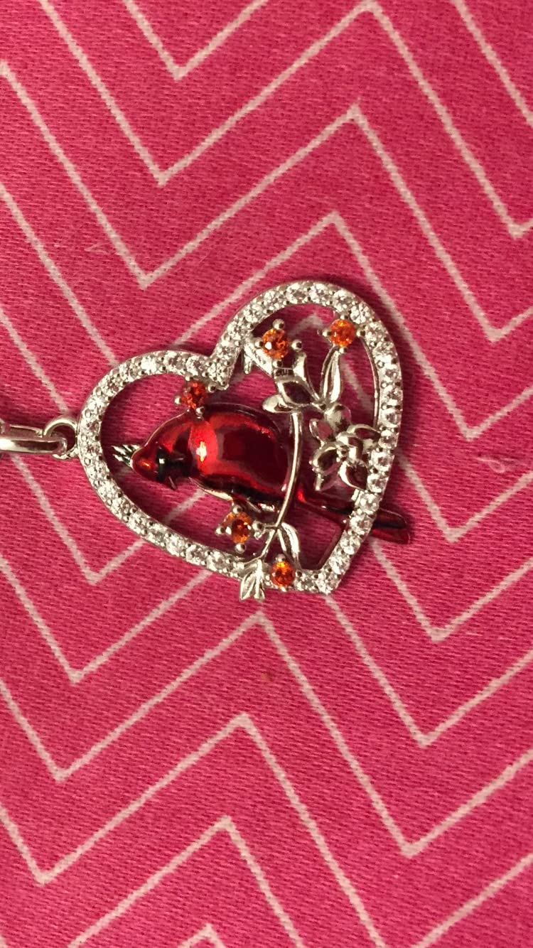 Cardinal Necklace for Women Sterling Silver Cardinal Heart Necklace pendant memorial Cardinals Appear When Angels Are Near Cute Bird Jewelry Gifts customer photo 1