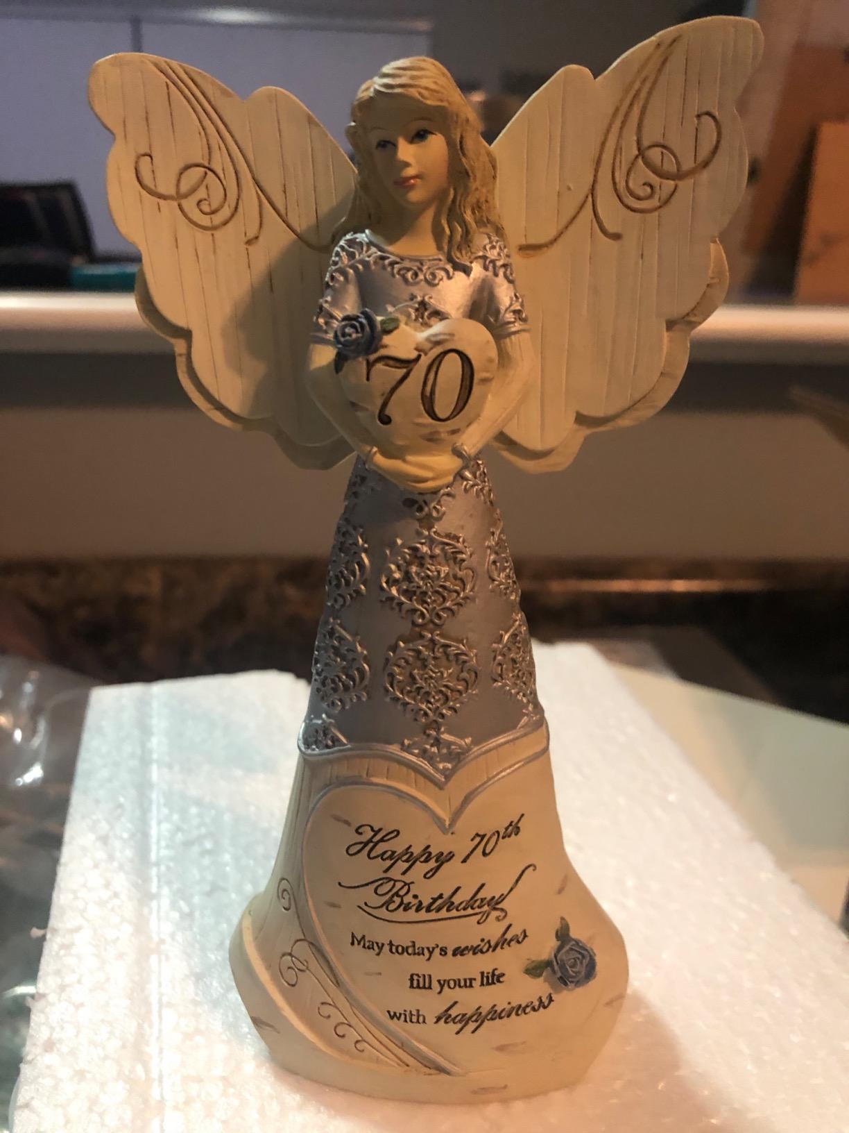 Pavilion 'Happy 80th Birthday' 82475 Elements Angels - Polyresin Birthday Angel Figurine - Silver Hand-Painted Remembrance and Keepsake Gift Angel for Grandmothers, Mothers, Aunts, Friends, Women customer photo 1