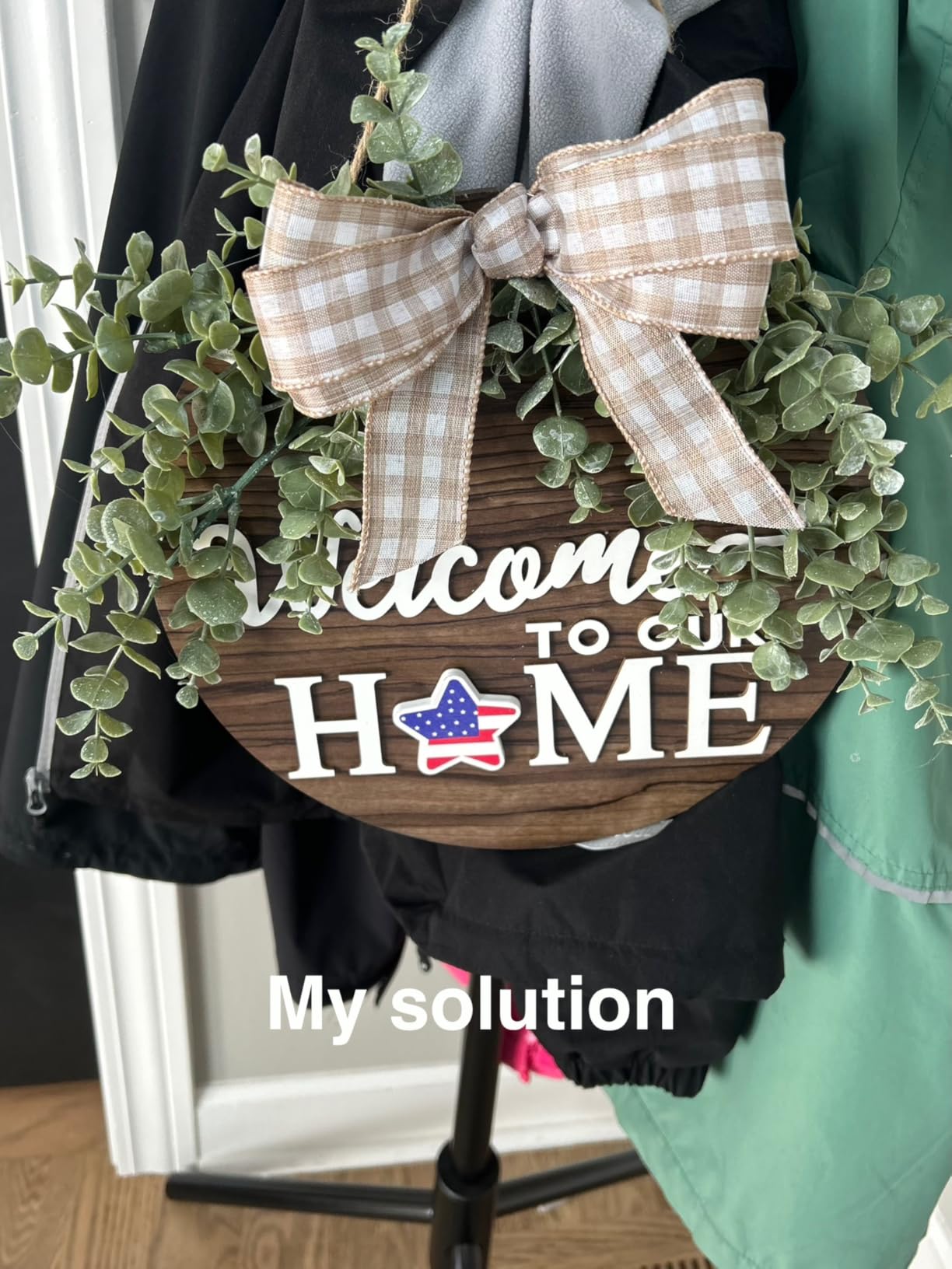 Interchange Welcome Sign Front Door Wreaths for Spring Fall Summer Winter | Rustic Wood Wreaths for Wall Home House Warming gifts Outdoor Farmhouse Porch All Seasons Holiday Halloween Christmas customer photo 2