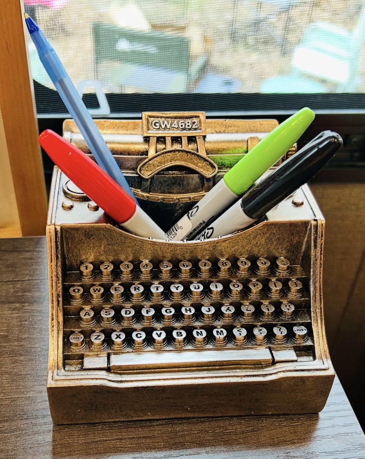 Retro Typewriter Pen Holder Desk Organizers for Writer's Bronze | Decorative vintage pencil holders desktop accessories unique cool gifts suitable for offices, study and living room customer photo 2