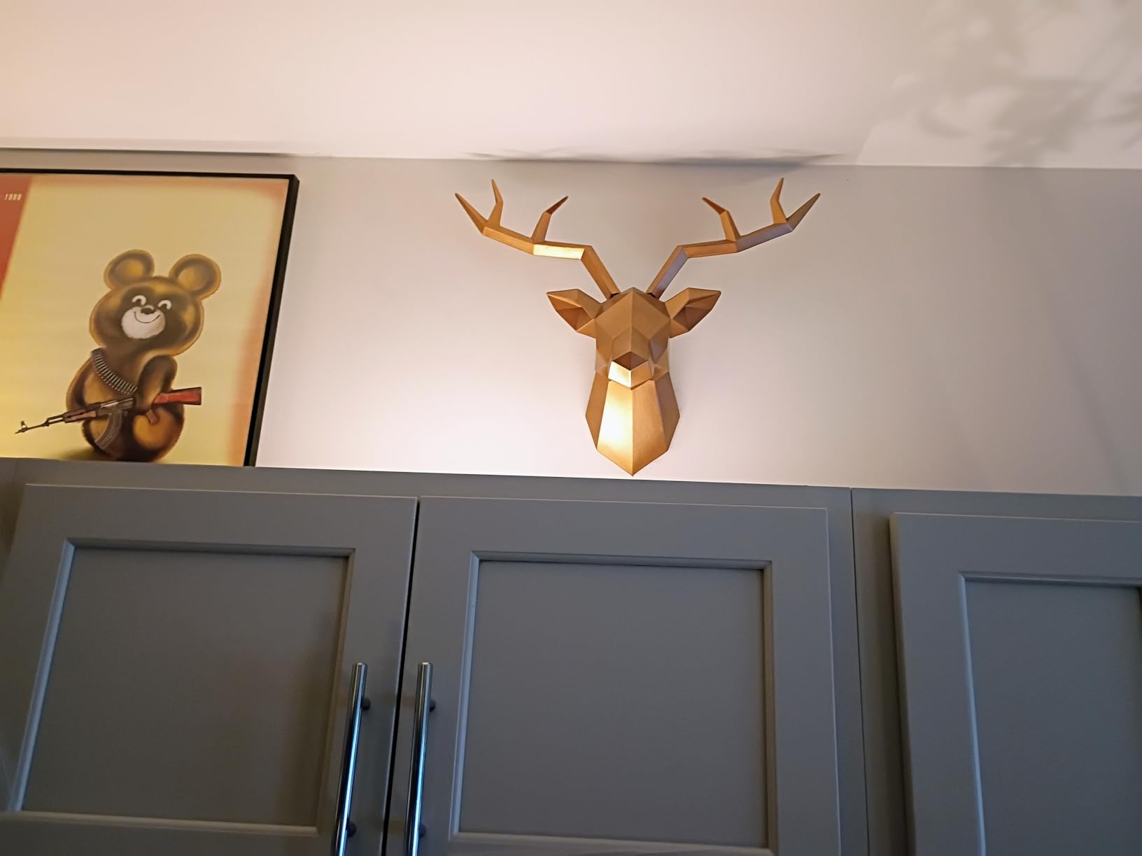 Keygift Deer Head Wall Decor Geometrical Black Deer Antlers Wall Sculpture Faux Taxidermy Resin Wall Animal Head 19x7x17 Inches customer photo 1