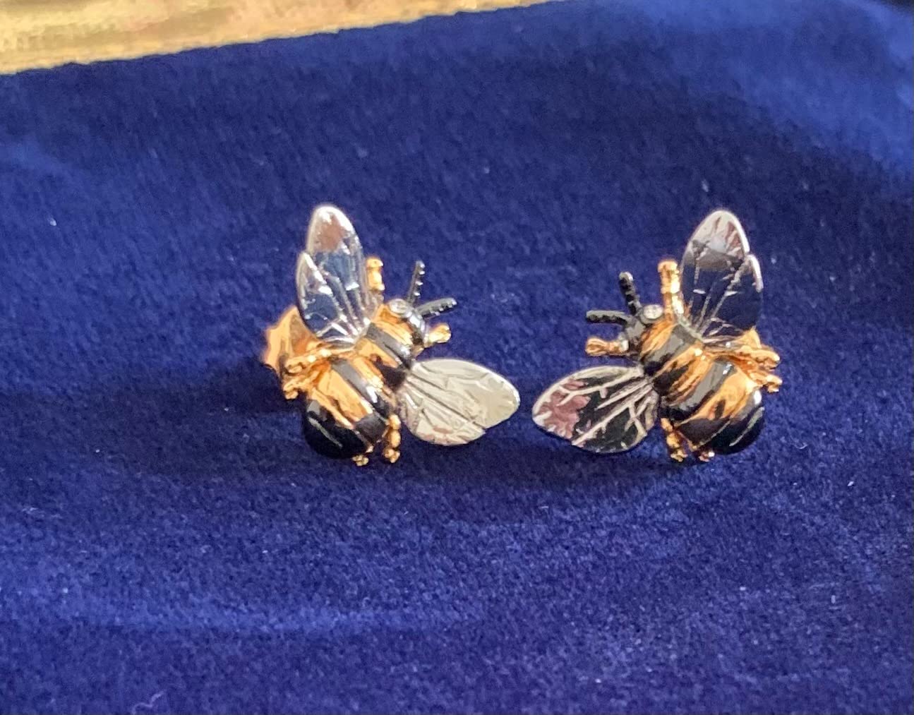 Barzel 18K Gold Plated Shimmering 2-tone Enamel Bumble Bee Stud Earrings 0.5in length For Women - Made in Brazil customer photo 2