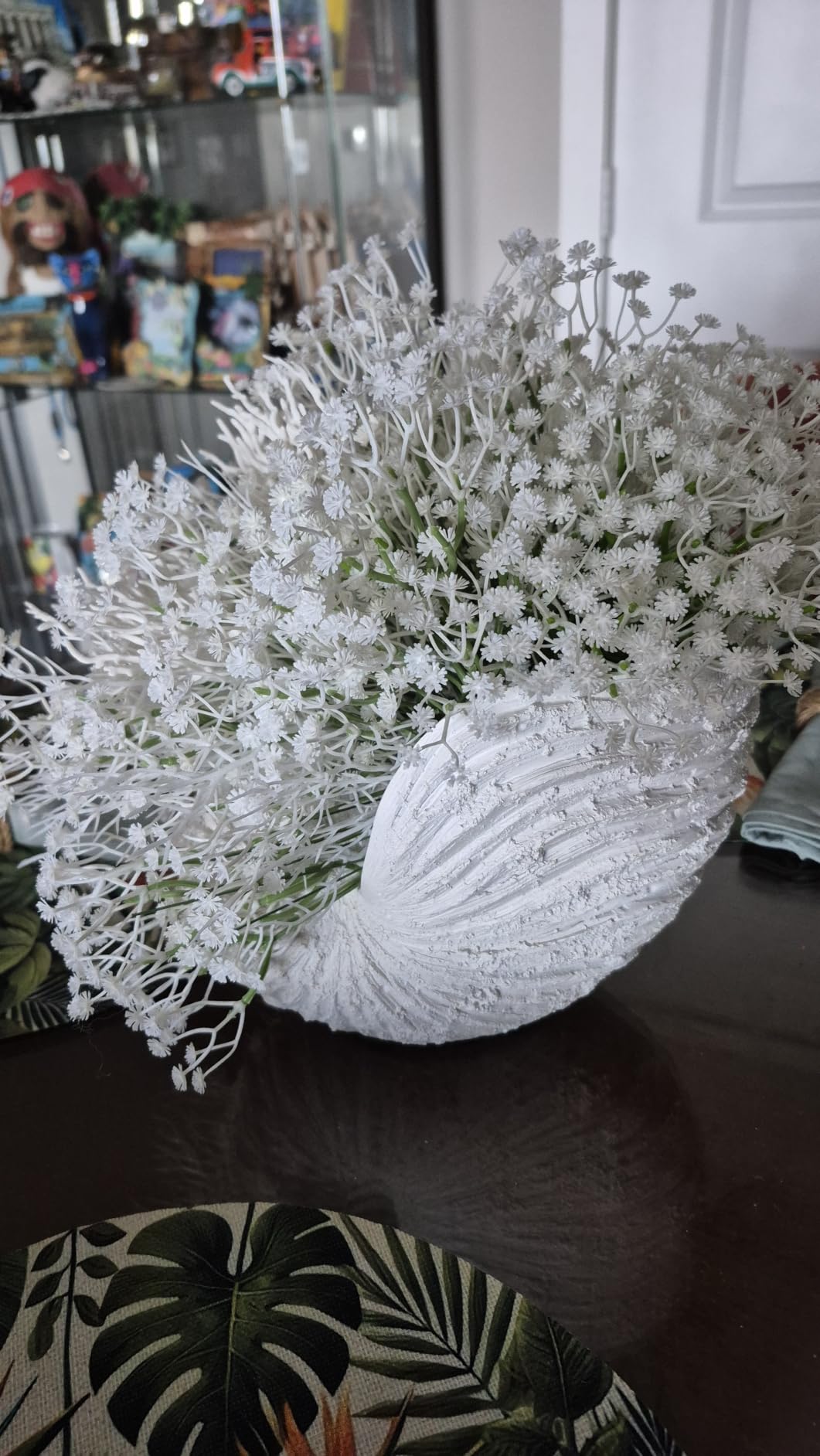 Large Nautilus Shell Sculpture, White Seashell Beach Decor | Rustic white polyresin nautilus replica; 9.8 x 5.9 x 7.9 in; coastal shelf, tabletop, ocean-theme decor; gift boxed customer photo 1