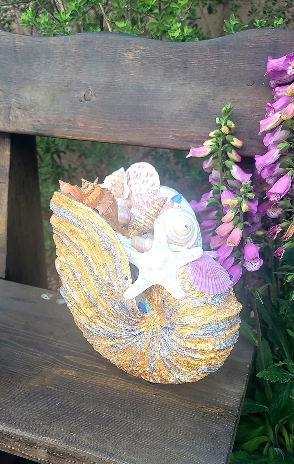 Large Nautilus Shell Sculpture, White Seashell Beach Decor | Rustic white polyresin nautilus replica; 9.8 x 5.9 x 7.9 in; coastal shelf, tabletop, ocean-theme decor; gift boxed customer photo 2
