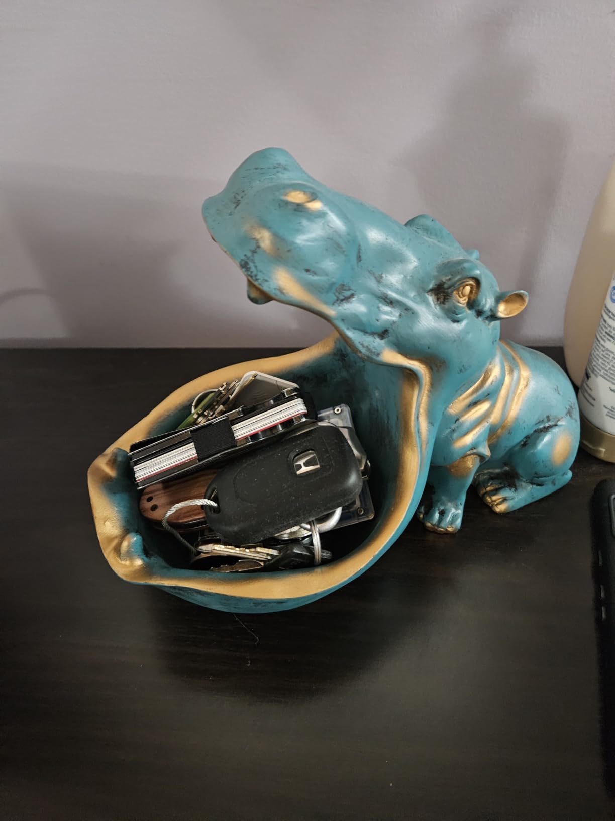 aboxoo Hippo Statue Candy Dish, Funny Storage Key Bowl for Table, Dark Blue | Home Decor,Candy Bowl,Resin Sculpture, Larger Hippopotamus Figurine,Big Mouth Container,Art Decoration,Storage Box customer photo 2