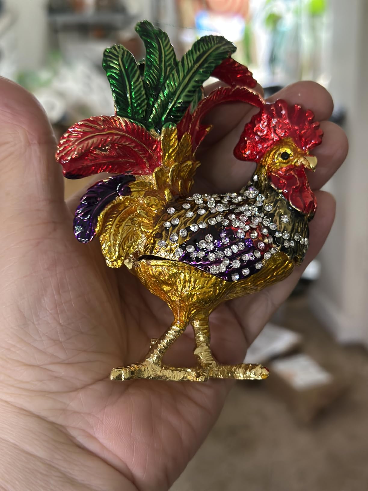 Hand Painted Enameled Rooster Jewelry Trinket Boxes Hinged Animal Rooster Figurines Collectibles Gift for Home Decor Gift customer photo 2