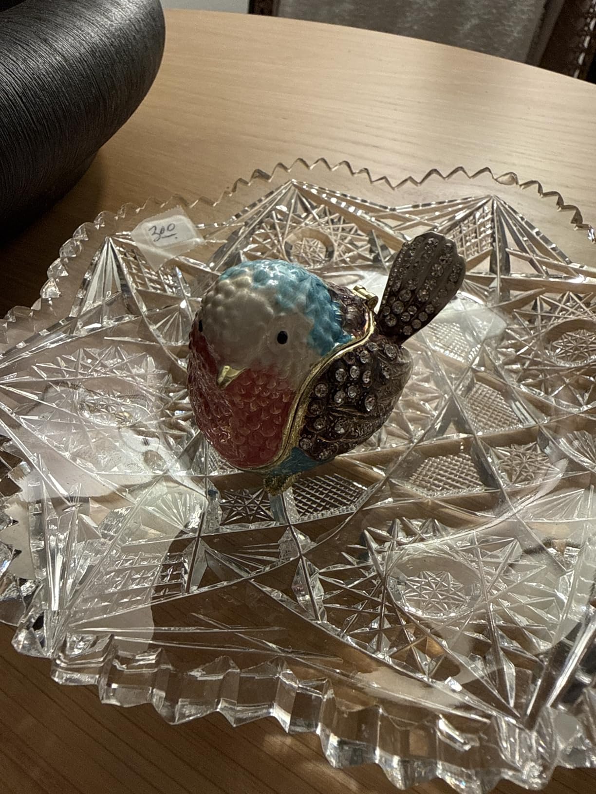 Hand Painted Enamel Sparrow Trinket Box, Hinged Unique Mini Ring Necklace Jewelry Organizer, Classical Bejeweled Storage, Figurine Collectible Keepsake Home Decor (Robin Bird-Blue) customer photo 1