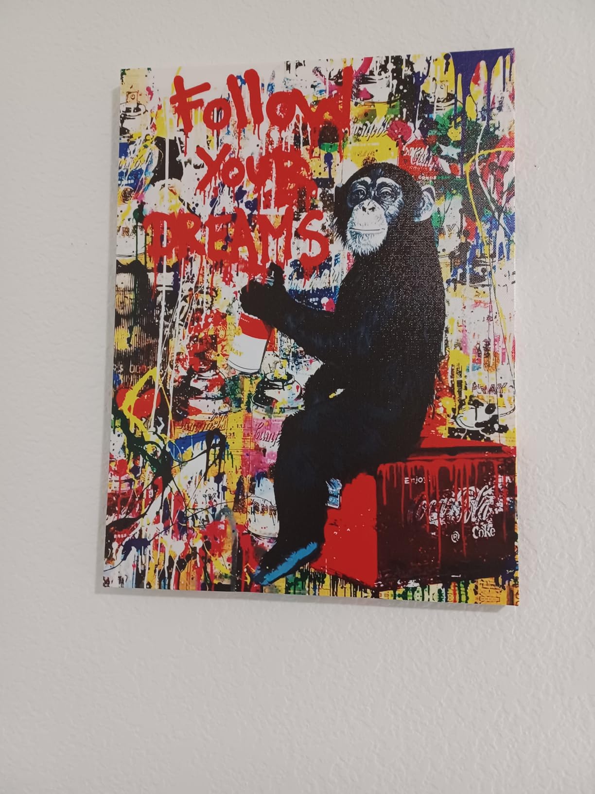 Banksy Street Graffiti Monkey Inspirational Quotes Animal Canvas Art for Living Room Office Wall Decor Home Decoration Framed Ready to Hang (Graffiti monkey, 24inchx16inch) customer photo 1