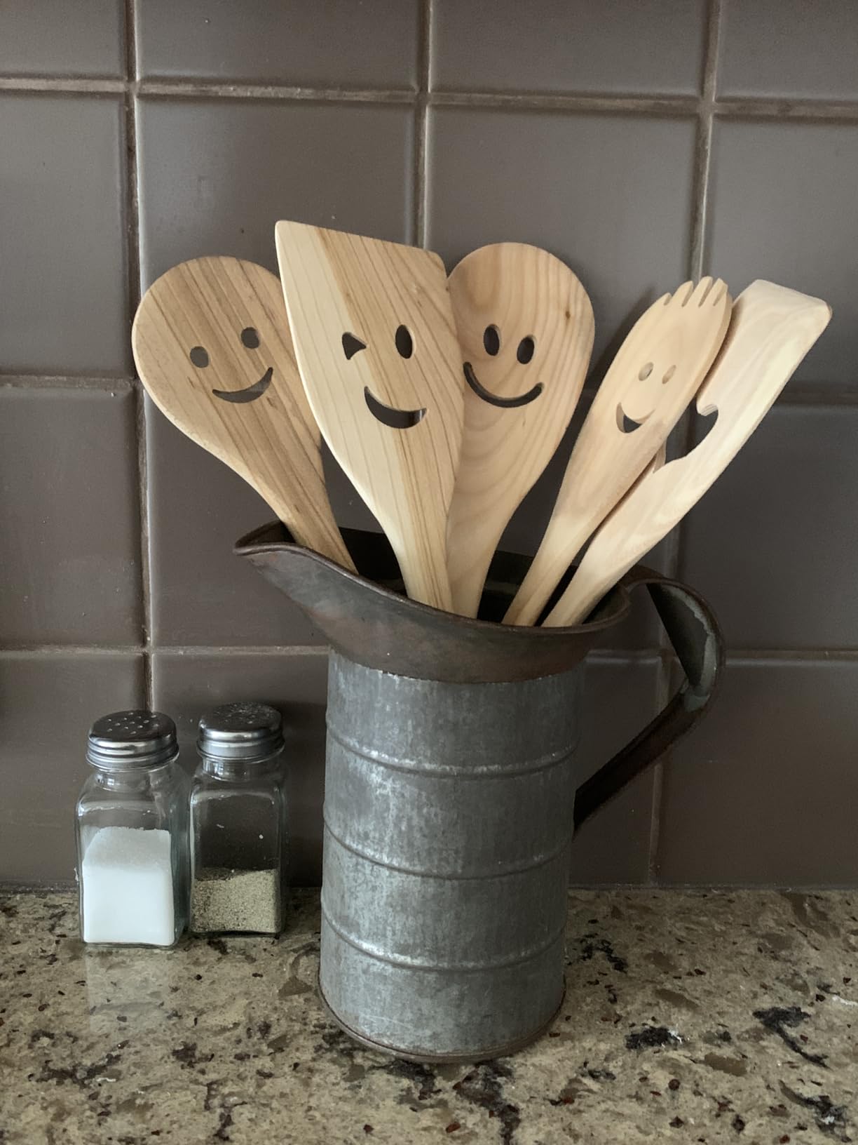 MFC 5-Piece Wooden Cooking Spoons - Kitchen Set from Natural Cherry Wood - Wooden Spoons for Cooking - Funny Utensil Set with Smiley Faces - Cooking Multipurpose Wood Utensils customer photo 1