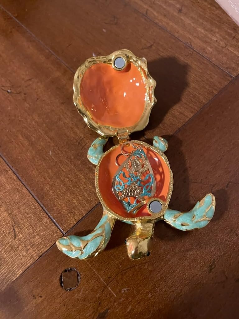 Golden Bejeweled Sea Turtle Jewelry Trinket Box Hinged Crystal Jewelry Box | Hand Painted Enameled Turtle Trinket Box Gold Mother-Child Tortoise Figurine Jewelry Ring Holder Gift for Turtle Lovers customer photo 2