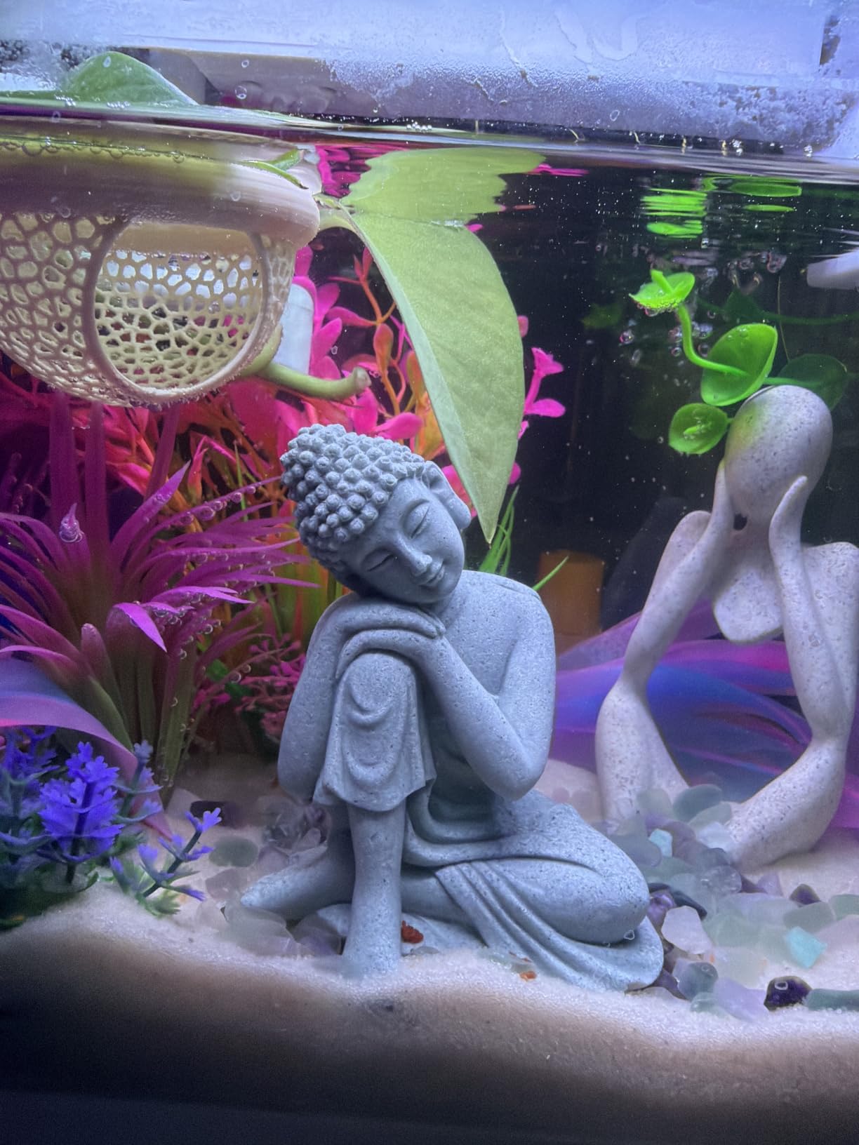 Fish Tank Buddha Statue Decorations Aquarium Decor Betta Fish Tank Accessories Ornament Small Meditating Sandstone Buda Statues customer photo 1