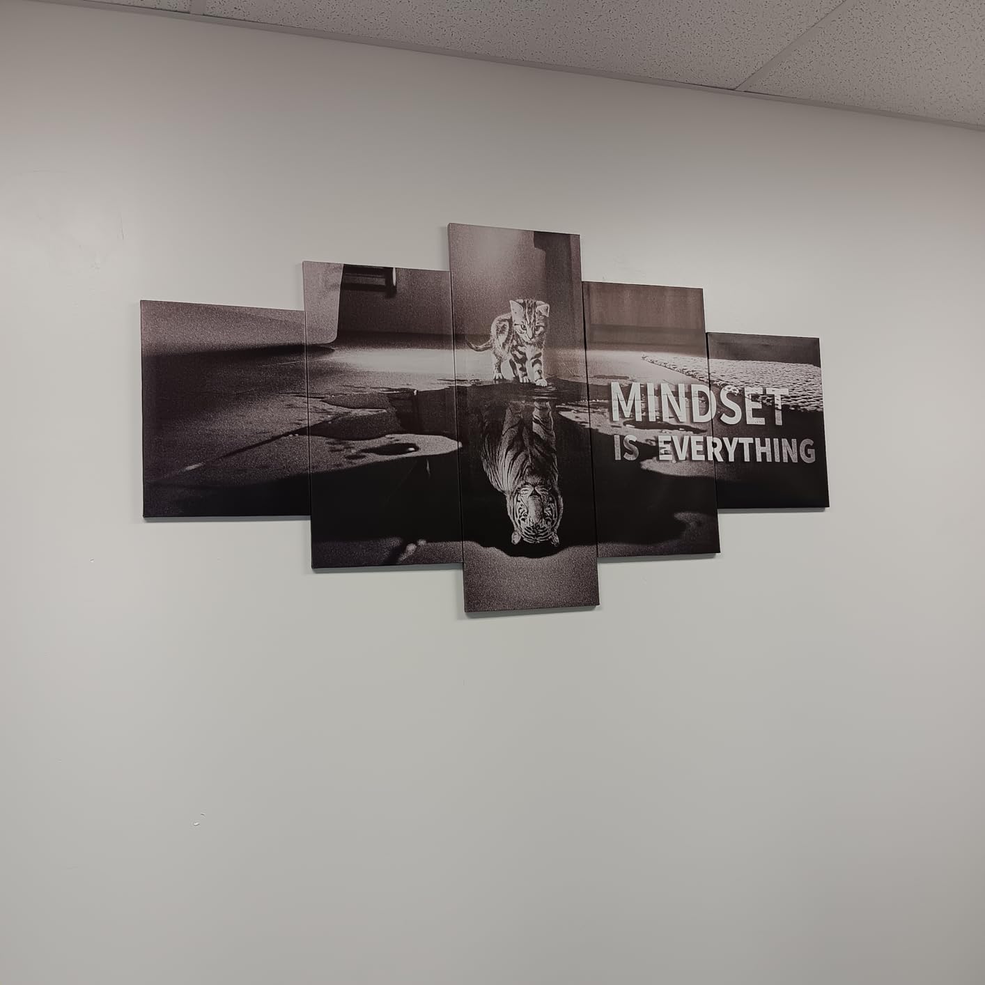 Mindset is Everything 5 Pieces Motivational Tiger Wall Art with Wooden Frame, Inspirational Quotes Poster for Office & Home Decor, Modern Motivational Wall Decor, Positive Office Art (50''W x 24''H) customer photo 1