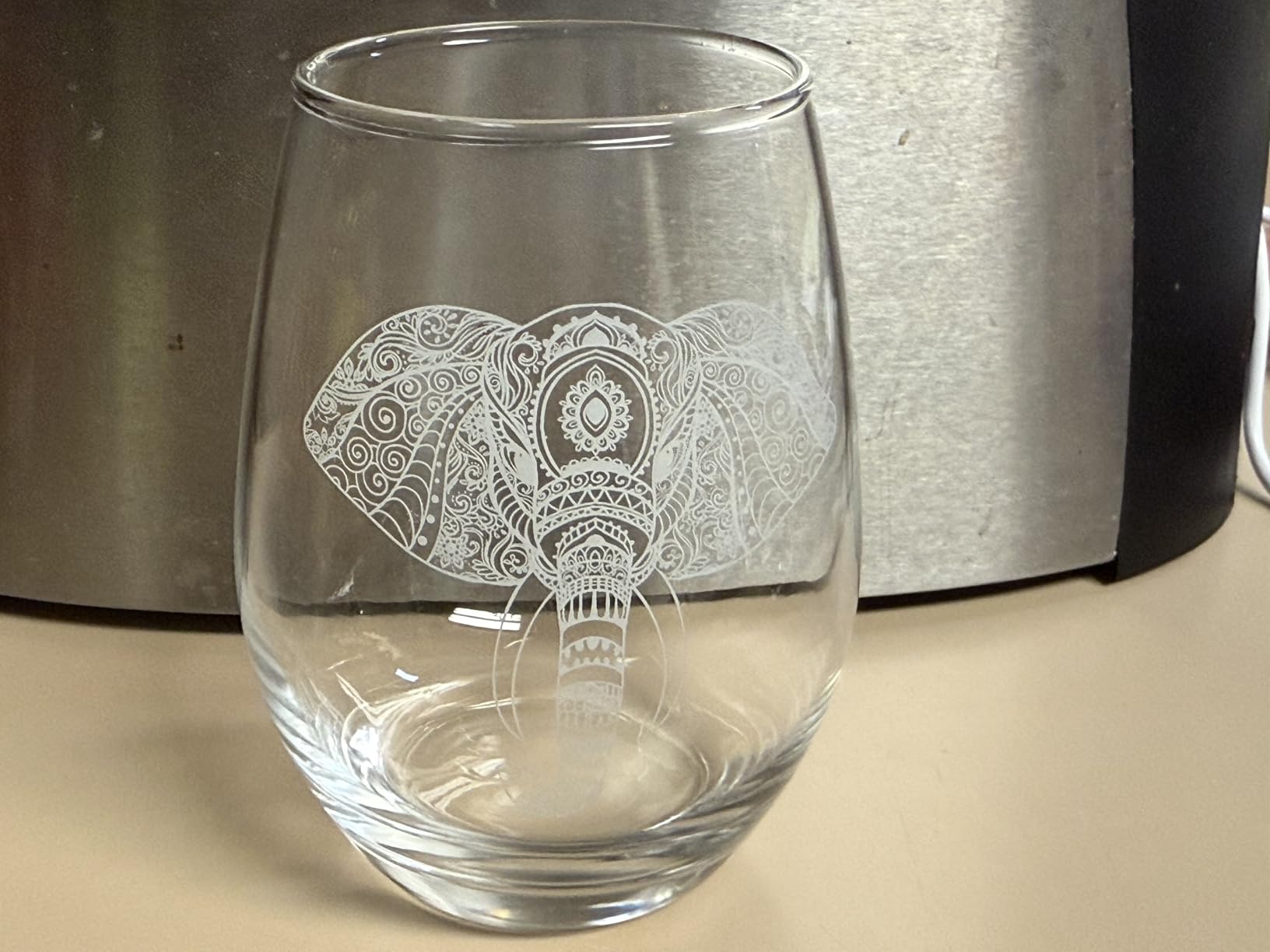 Cunhill 2 Pieces Elephant Stemless Wine Glass Hand Etched Elephant Glass Clear Stemless Wine Glass Coffee Cup, Presents for Women Men (15.2 oz, Classic Style) customer photo 1