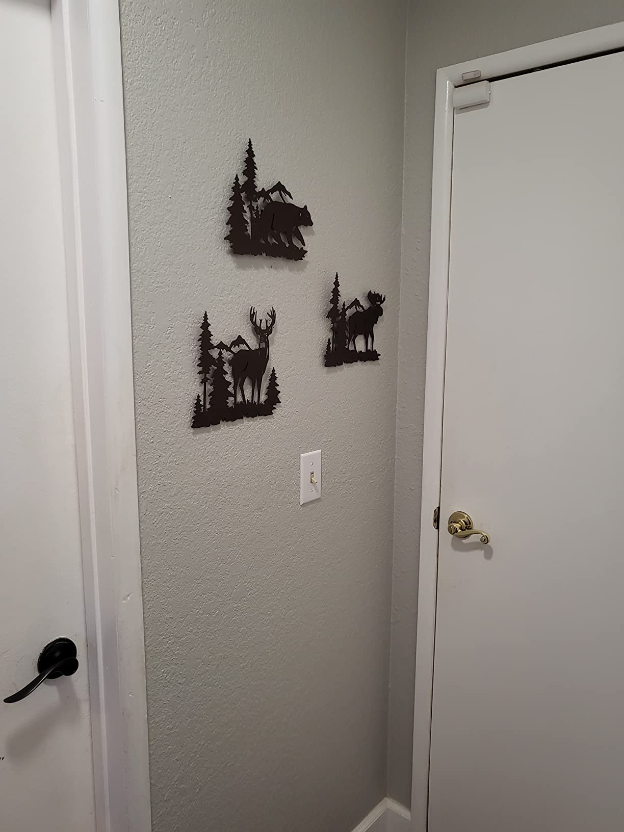 WAIU Set of 3 Brown Metal Deer Bear Moose Pine Tree Wall Decor 9.3 Inch, Rustic Cabin Indoor Outdoor Hanging Ornament customer photo 2