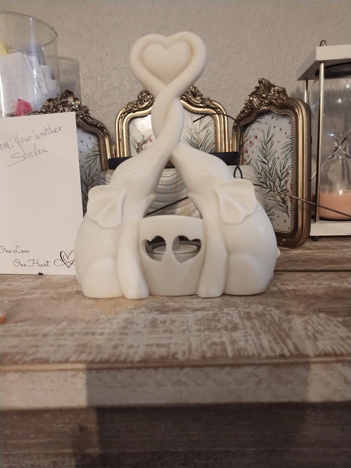 Elephant Gifts for Women - Love Candle Holder Statue with Flickering LED for Couple - Ivory 14th Wedding for Her - Elephant Home Deco'r Valentine's Present customer photo 1