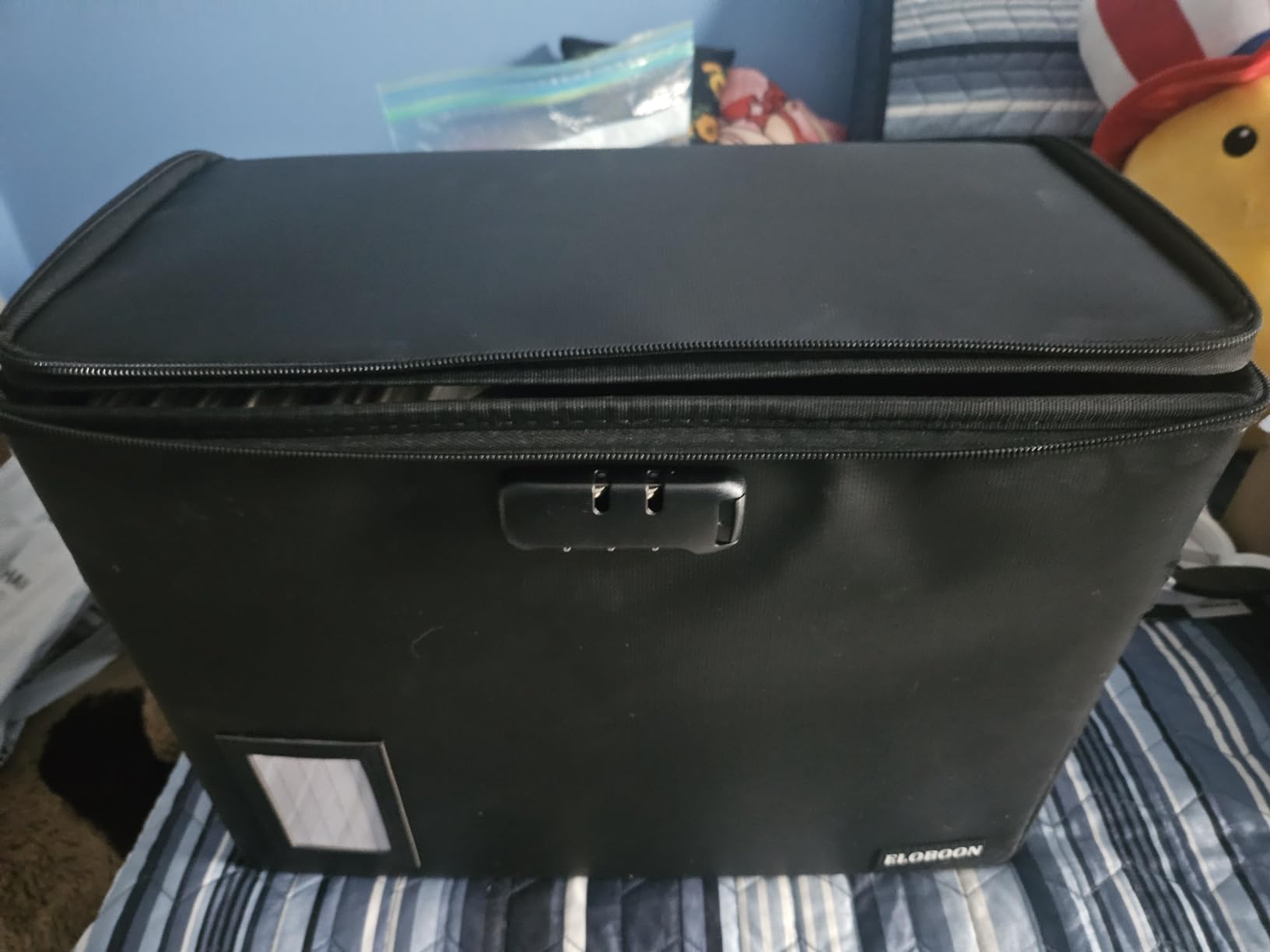 Comic Book Storage Box with Lock, Fireproof Comic Book Organizer | Holds 150-175 Comics, Water-Resistant, Moistureproof, Label Window, Zipper, Heavy Duty Bin, Black customer photo 1