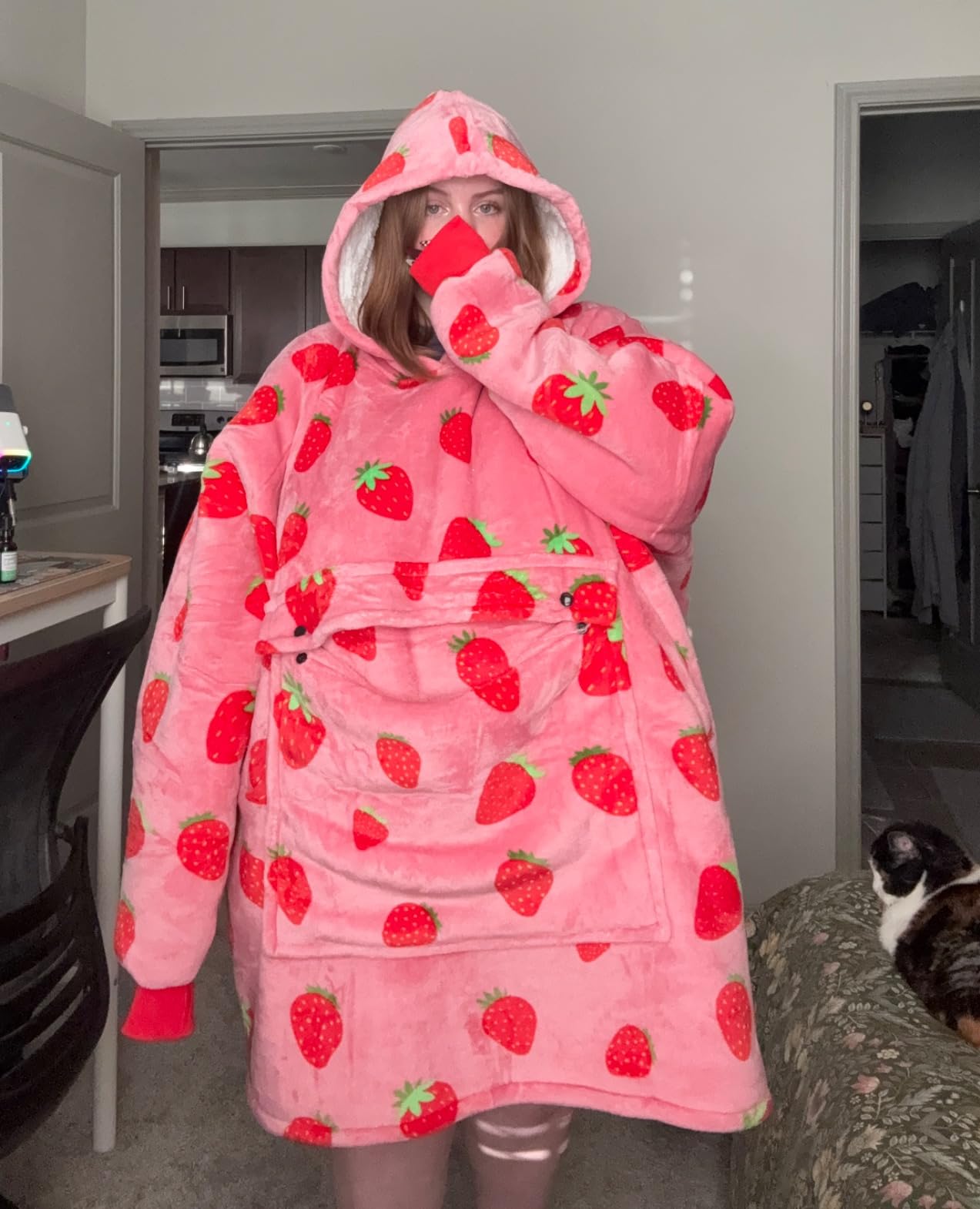 KFUBUO Wearable Blanket Hoodie for Adults With Pocket Strawberry Hoodie | Sherpa, Fuzzy Blanket Hoodie, Oversized Sweatshirt Blanket, Kangaroo Pouch, Cute Birthday Gifts for Sister customer photo 2