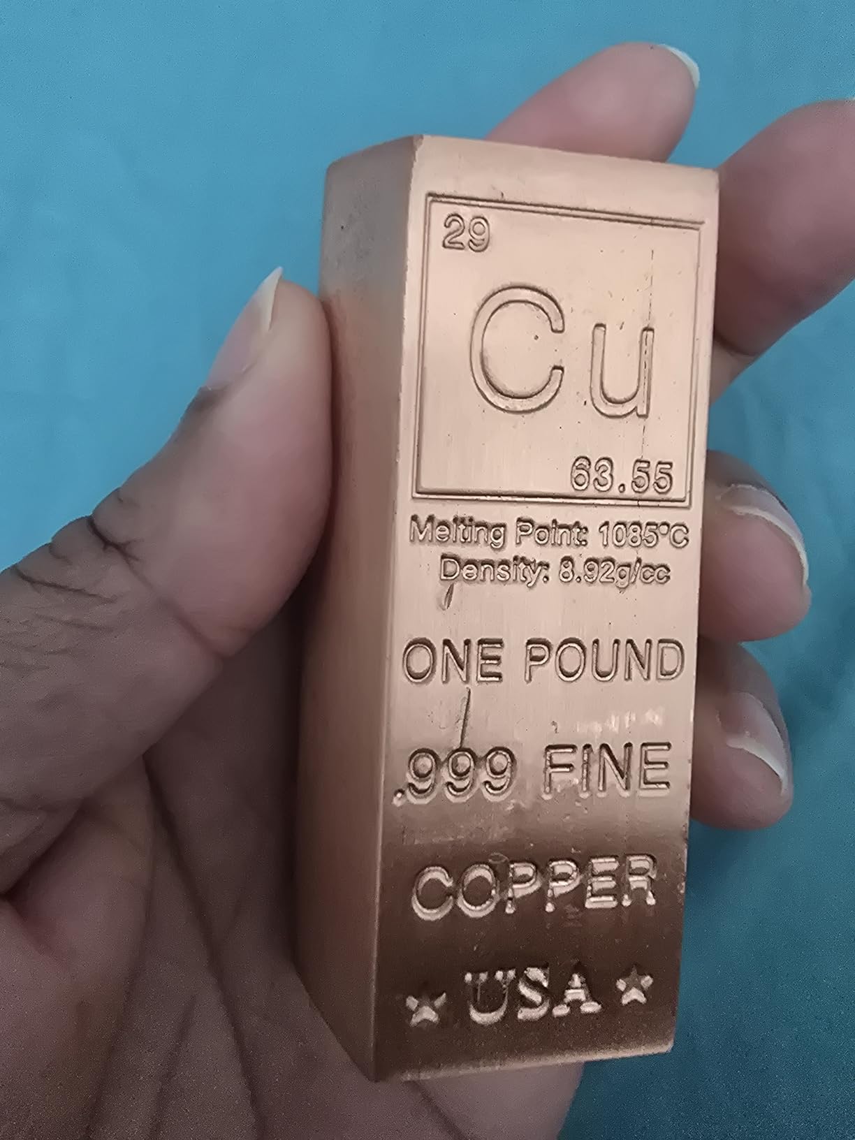 1 Pound Copper Bar Ingot Paperweight - .999 Pure Copper Bar Bullion Chemistry Element Design with Certificate of Authenticity by Unique Metals customer photo 1