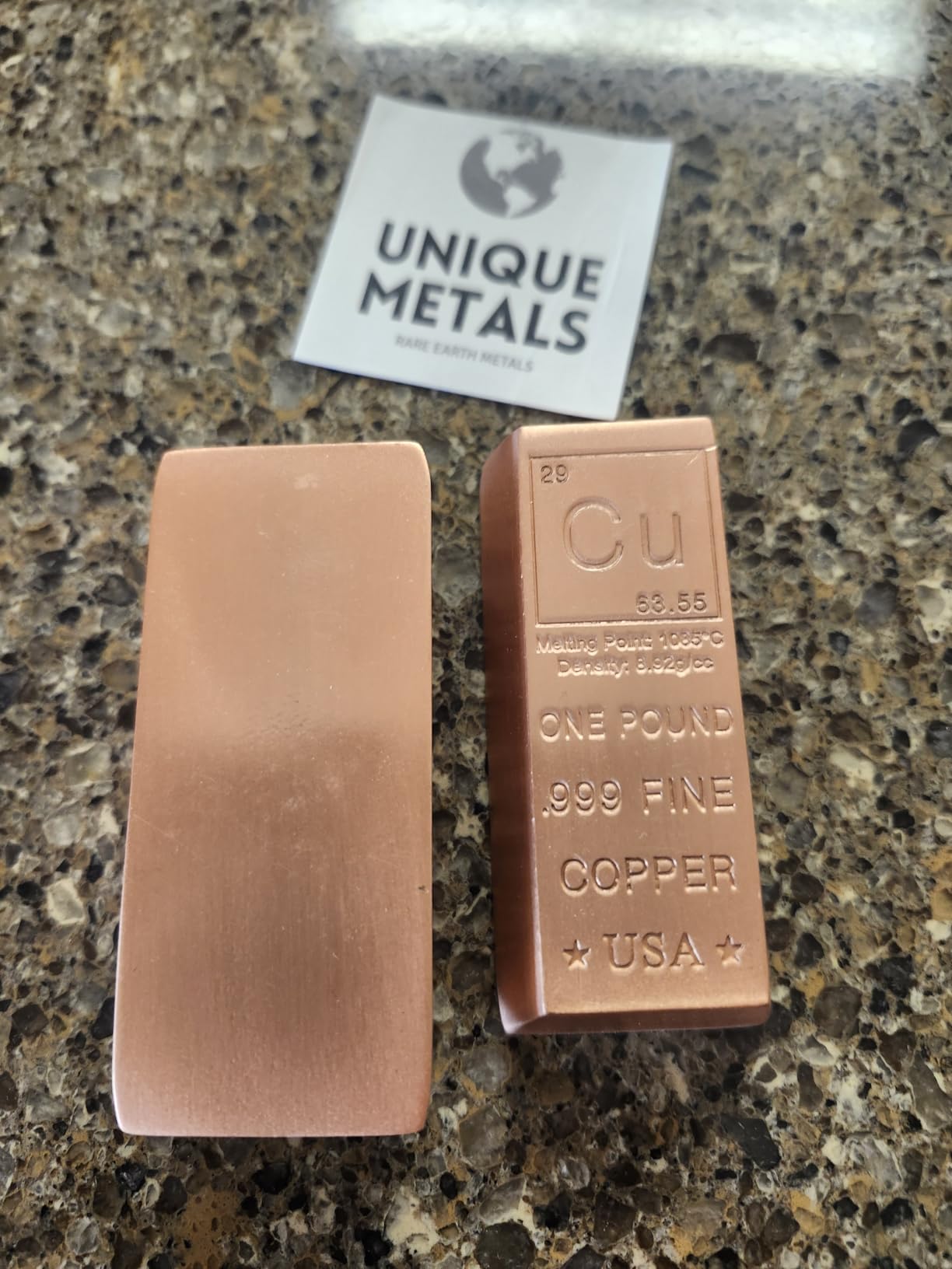 1 Pound Copper Bar Ingot Paperweight - .999 Pure Copper Bar Bullion Chemistry Element Design with Certificate of Authenticity by Unique Metals customer photo 2